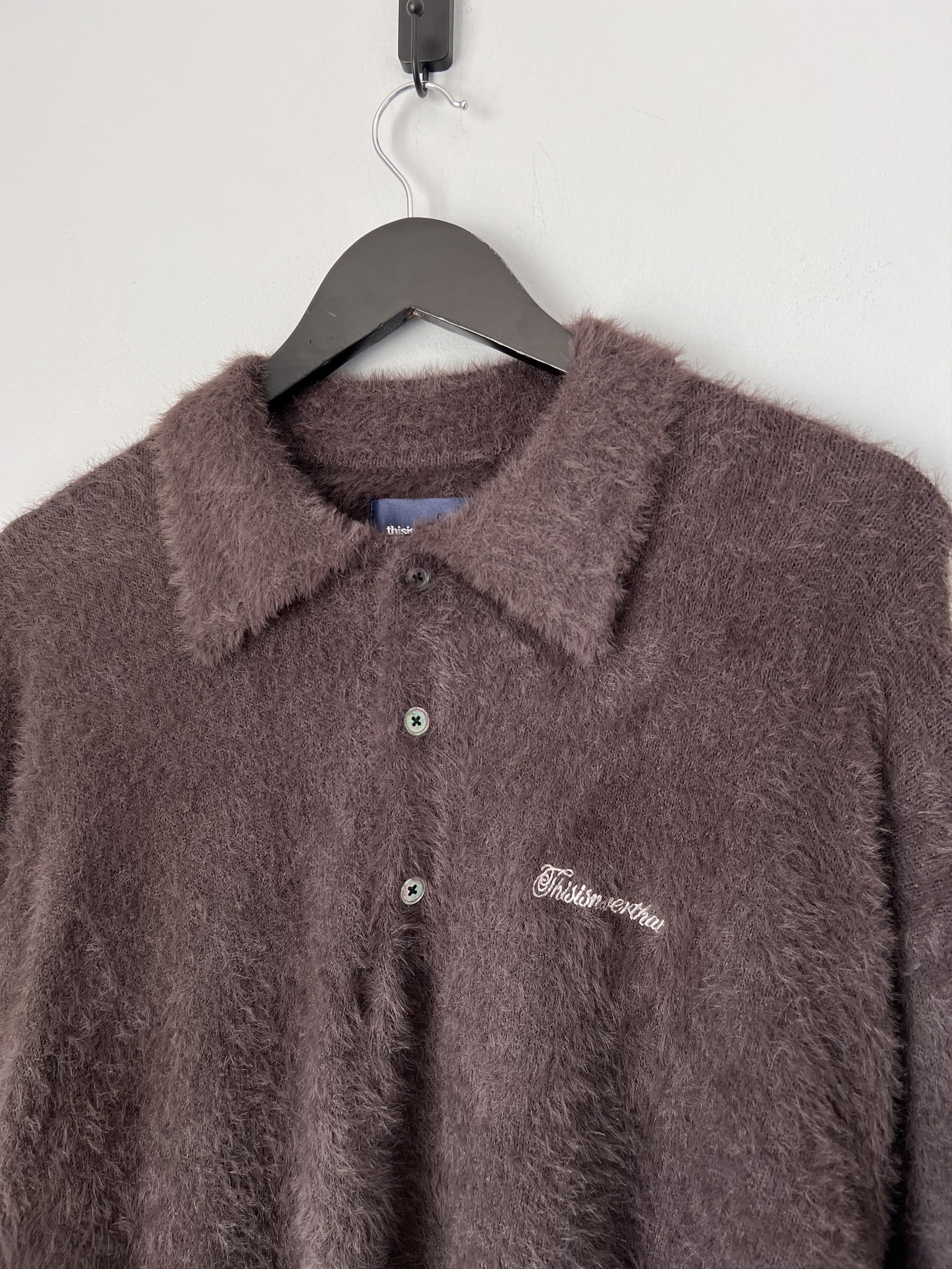 thisisneverthat Thisisneverthat SCT Logo Shaggy Knit Polo in Brown Size US XL / EU 56 / 4 - 2 Thumbnail