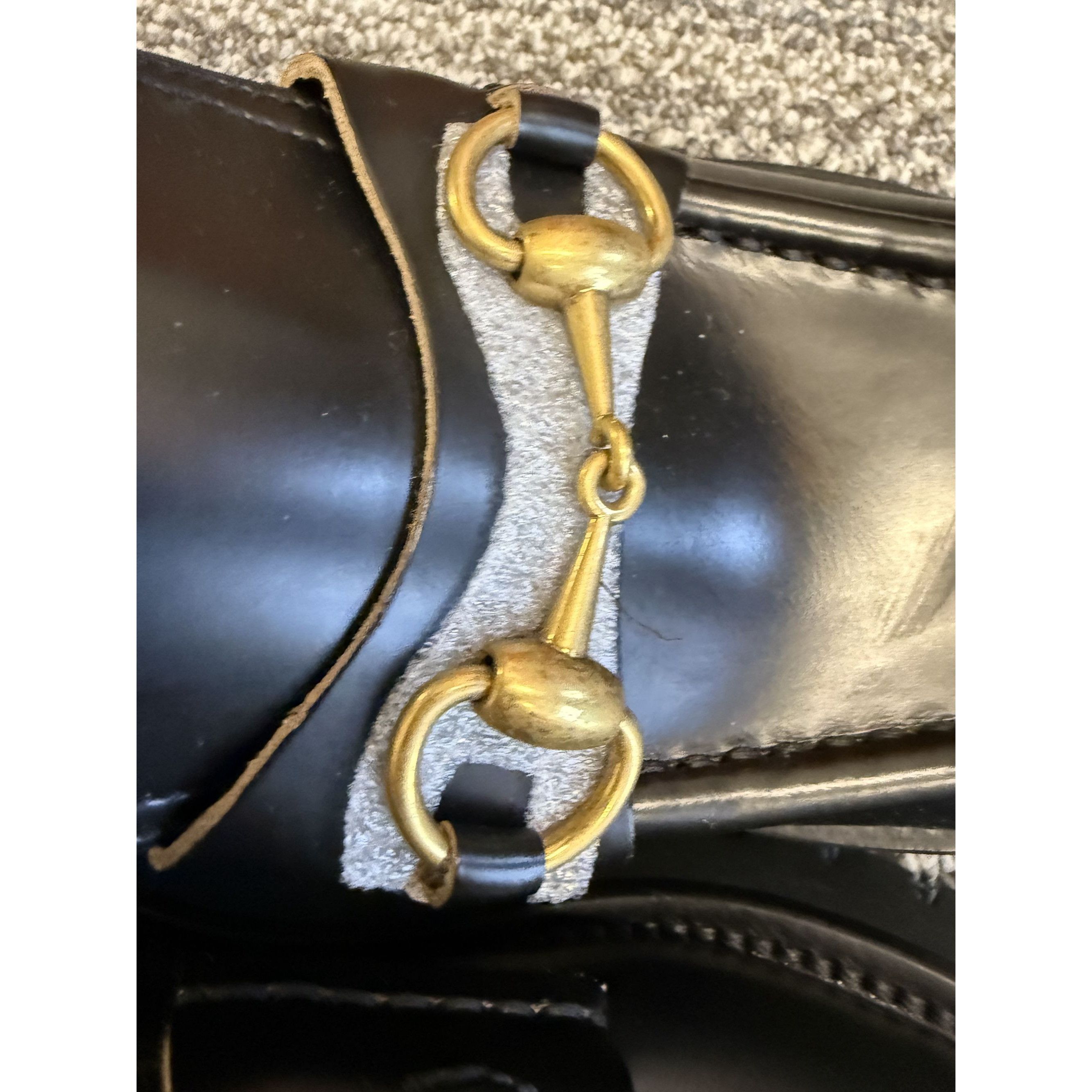 Gucci Gucci Womens Black Leather Loafers With Gold Bit Detail & Fl Size US 8 / IT 38 - 10 Thumbnail