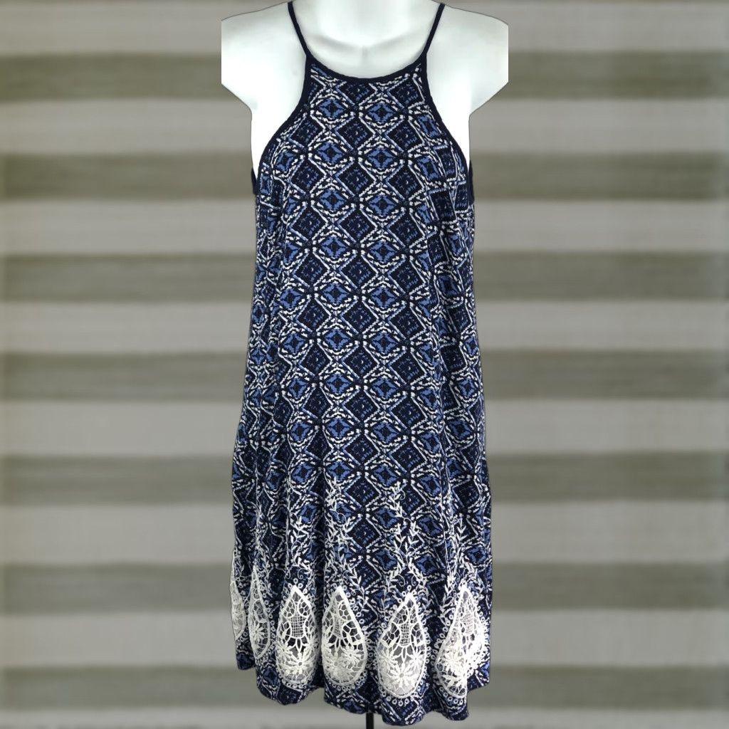 Vintage VINTAGE Charlotte Russe Sleeveless Halter Dress S Blue Boho 90s Y2K  Crochet Lace Hippe Hippie Slip Dress Front Button White Back? | Grailed