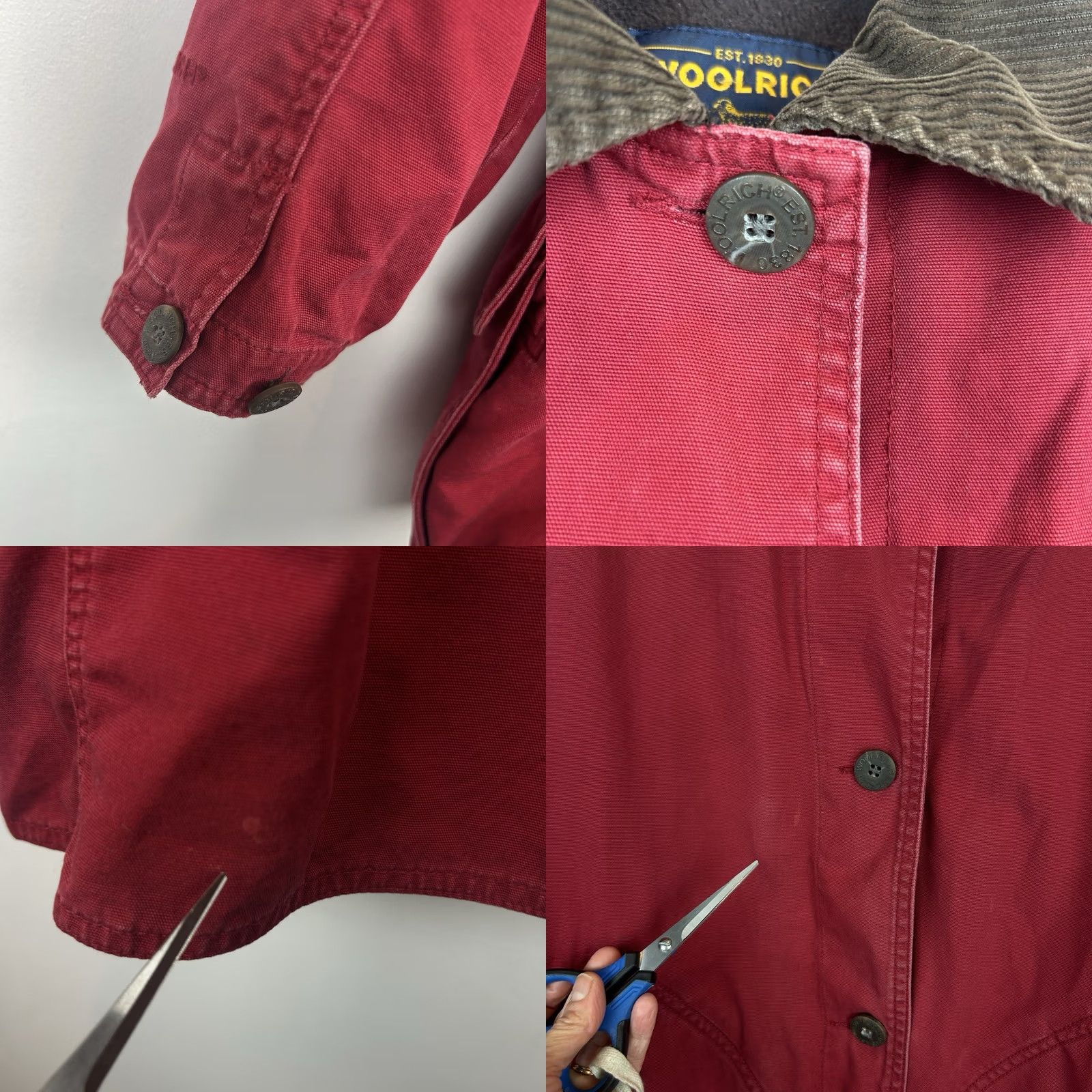 Vintage Woolrich Coat Women Medium Red Corduroy Collar Blanket Stripe Fleece Lining Overcoat Size M / US 6-8 / IT 42-44 - 9 Thumbnail