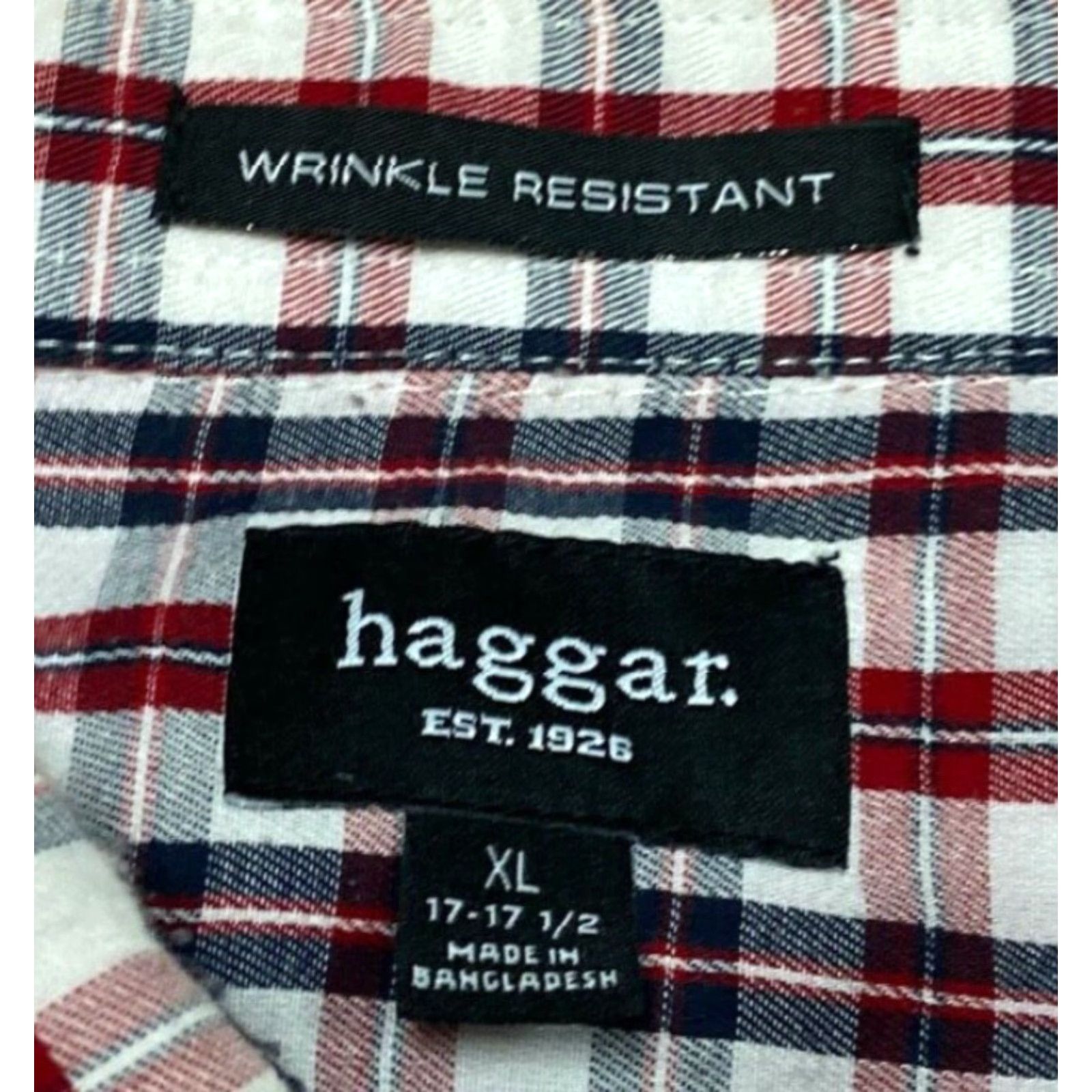Haggar Haggar Shirt Mens XL 17-17.5 Red White Black Plaid Button Down Wrinkle Resistant Size US XL / EU 56 / 4 - 3 Thumbnail