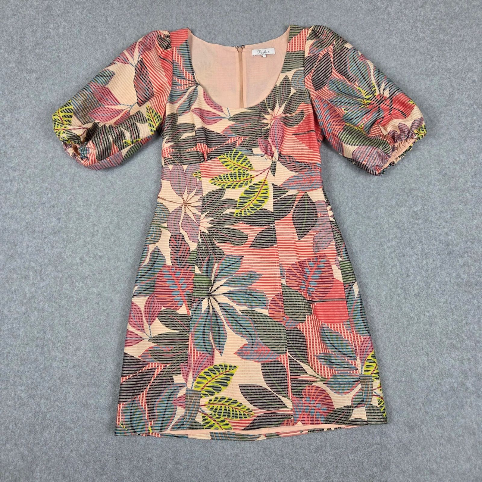 Parker Parker 0 Silk Blend Tropical Print Puff Sleeve Mini Dress Size XS / US 0-2 / IT 36-38 - 4 Thumbnail