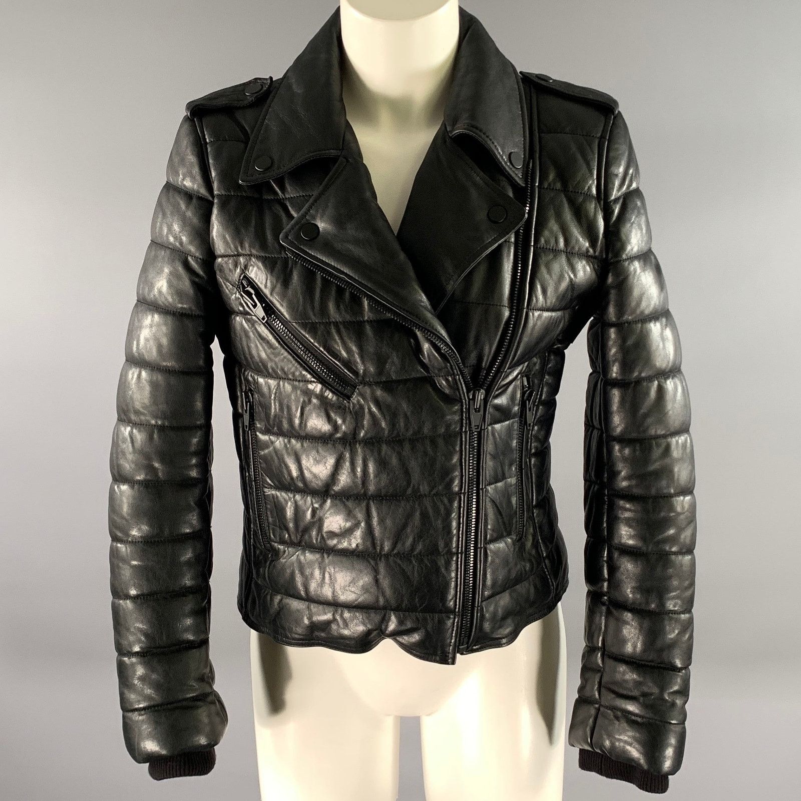 Alexander Wang ALEXANDER WANG Black Leather Quilted Moto Racer Jacket Size M / US 6-8 / IT 42-44 - 1 Thumbnail