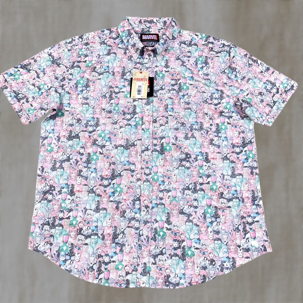 Vintage RSVLTS Marvel Shirt Men 2XL Pink Graphic Print Button-Up Comic Movie Retro 90s Caped Heroes Womens? Size US XXL / EU 58 / 5 - 1 Thumbnail