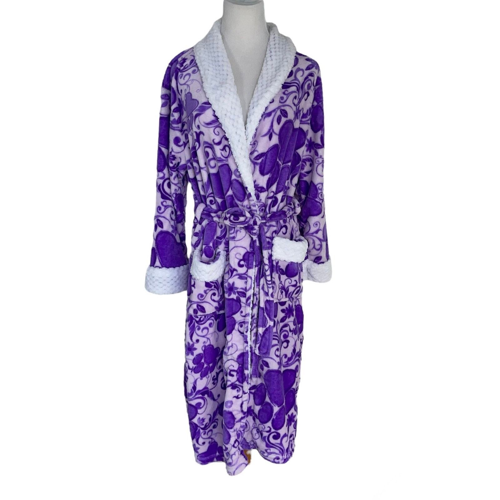 Other Animal Rescue Site Purple White Heart Cozy Paws Bath Robe Size ONE SIZE - 1 Thumbnail