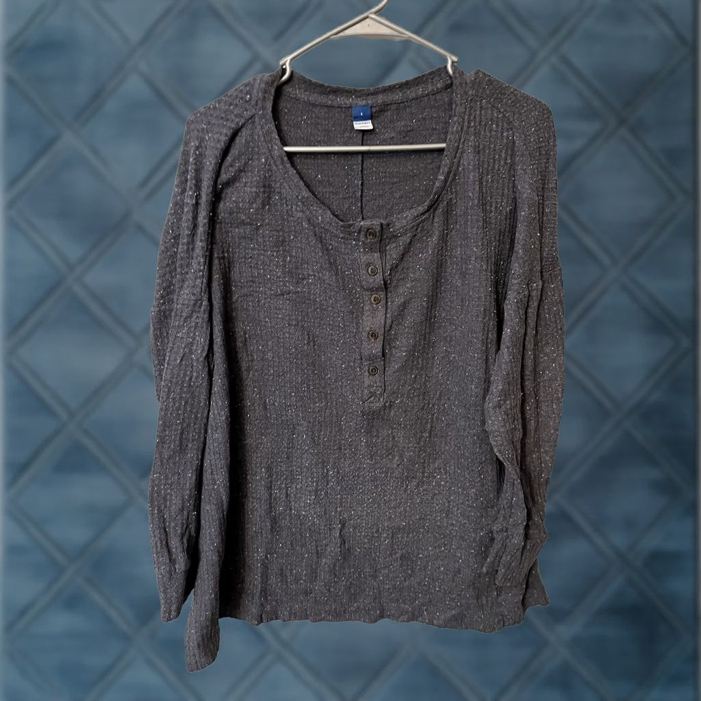 Old Navy Old Navy Women's Waffle Shirt Waffle Knit Henley Cozy Long Sleeved Top L Gray Size L / US 10 / IT 46 - 1 Thumbnail