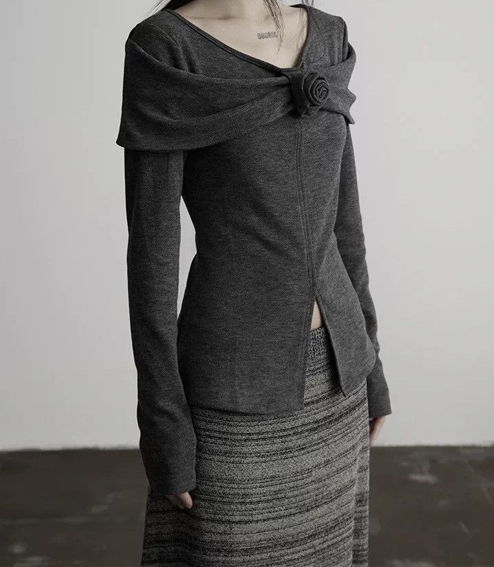 Other Charcoal Rose Wrap Long Sleeve Top Size M / US 6-8 / IT 42-44 - 3 Thumbnail