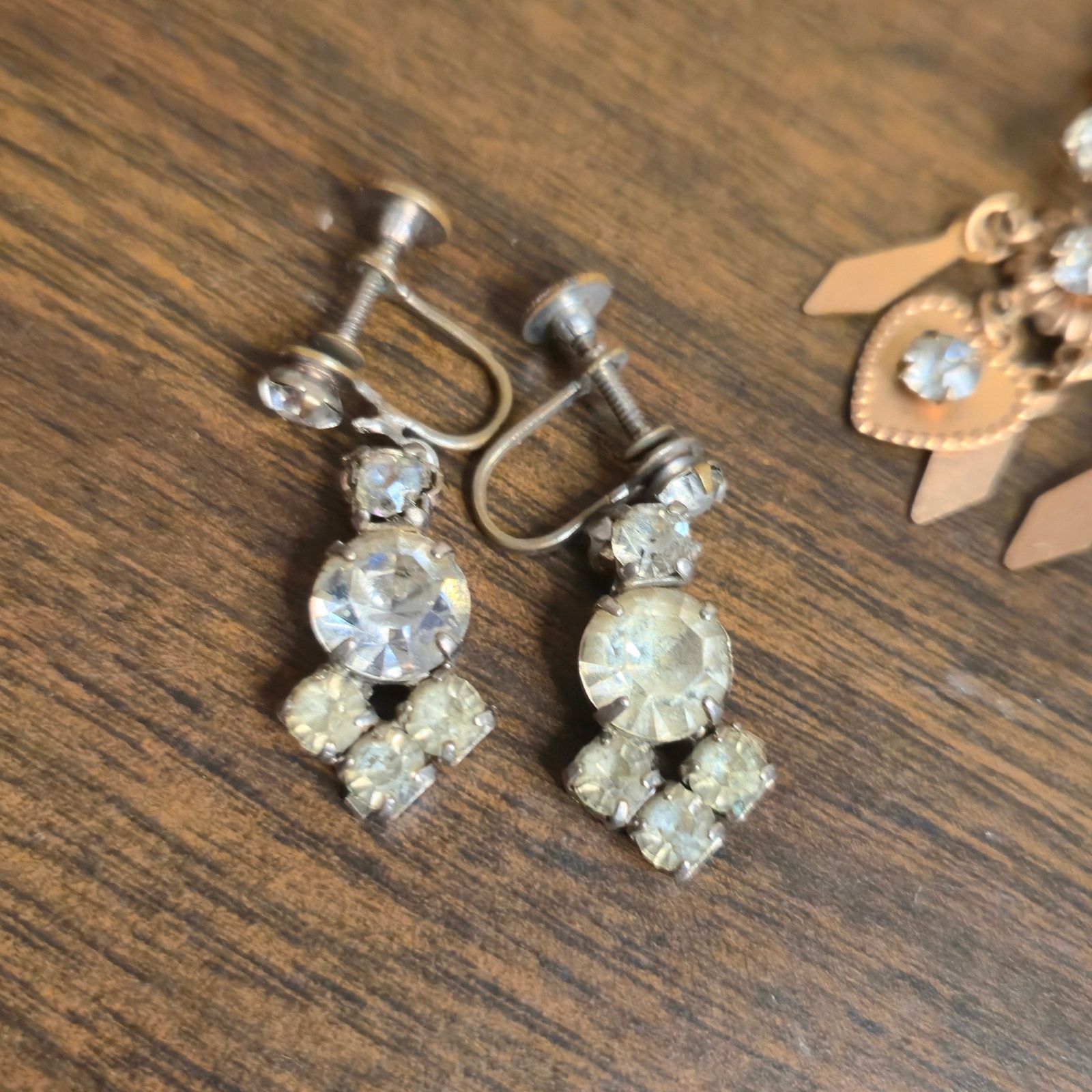 Vintage Vintage Rhinestone Dangle Earrings Screwback Estate Jewelry Size ONE SIZE - 3 Thumbnail
