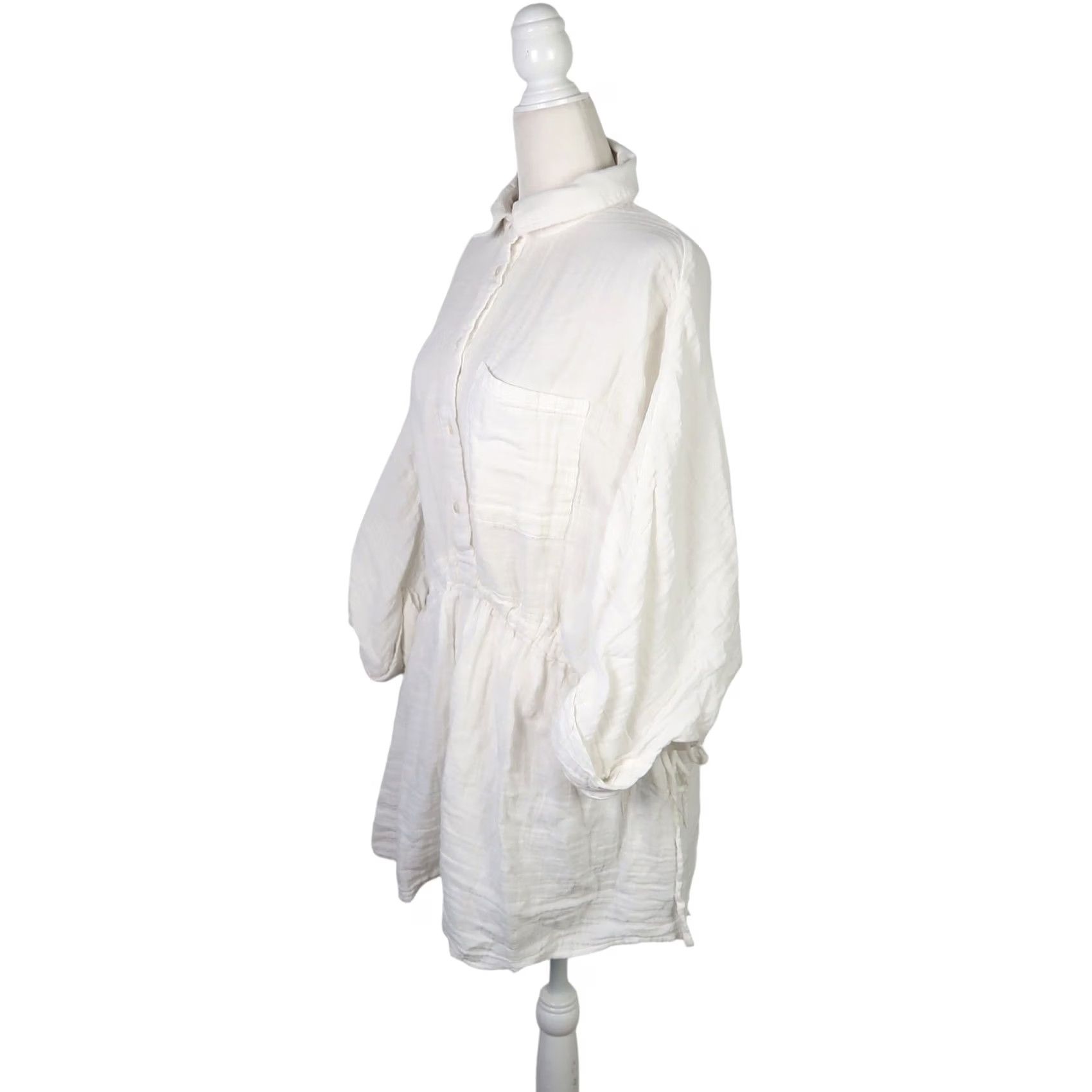 Vintage VINTAGE Elan White Cotton Button Front Cinch Waist Tunic Top 3/4 Sleeve Small Womens Tunic Cotton White Solid 3/4 Sleeve Cinch Waist Button-Up Blouse Size S / US 4 / IT 40 - 3 Thumbnail