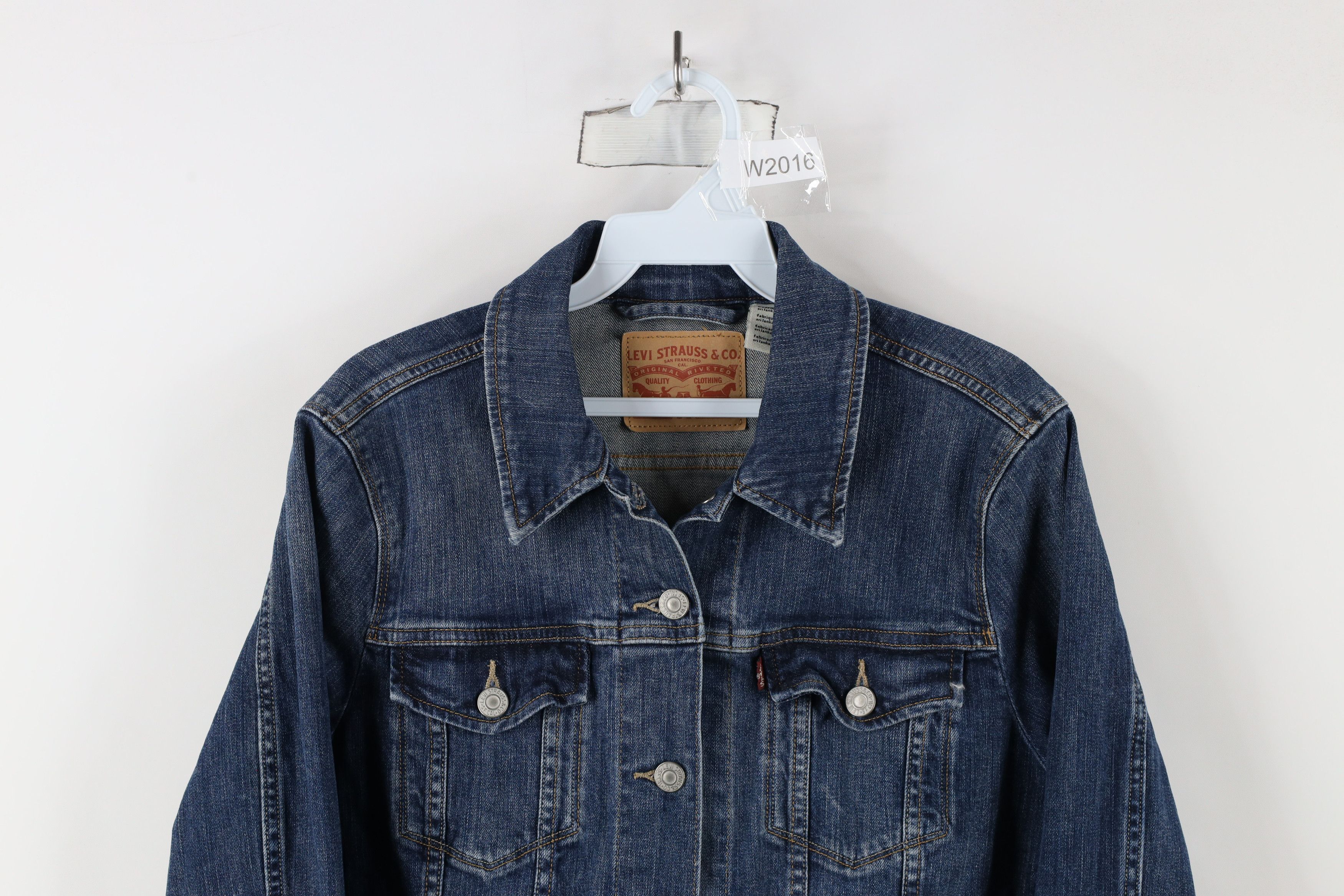 Levi's × Vintage Vintage Y2K Levis Stretch Denim Jean Trucker Jacket Blue Size L / US 10 / IT 46 - 2 Thumbnail