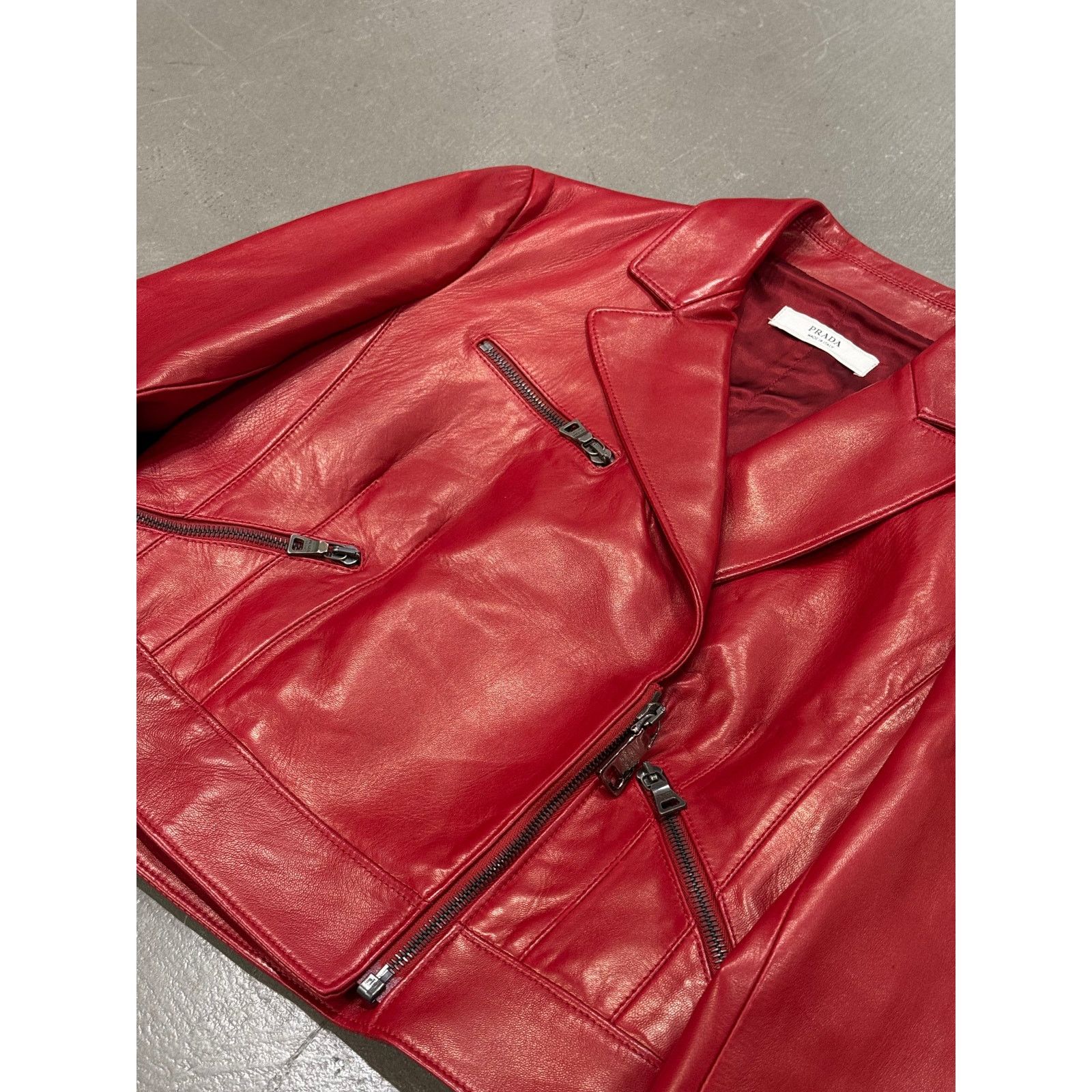 Prada 2000s Prada red biker leather jacket Size US S / EU 44-46 / 1 - 4 Thumbnail