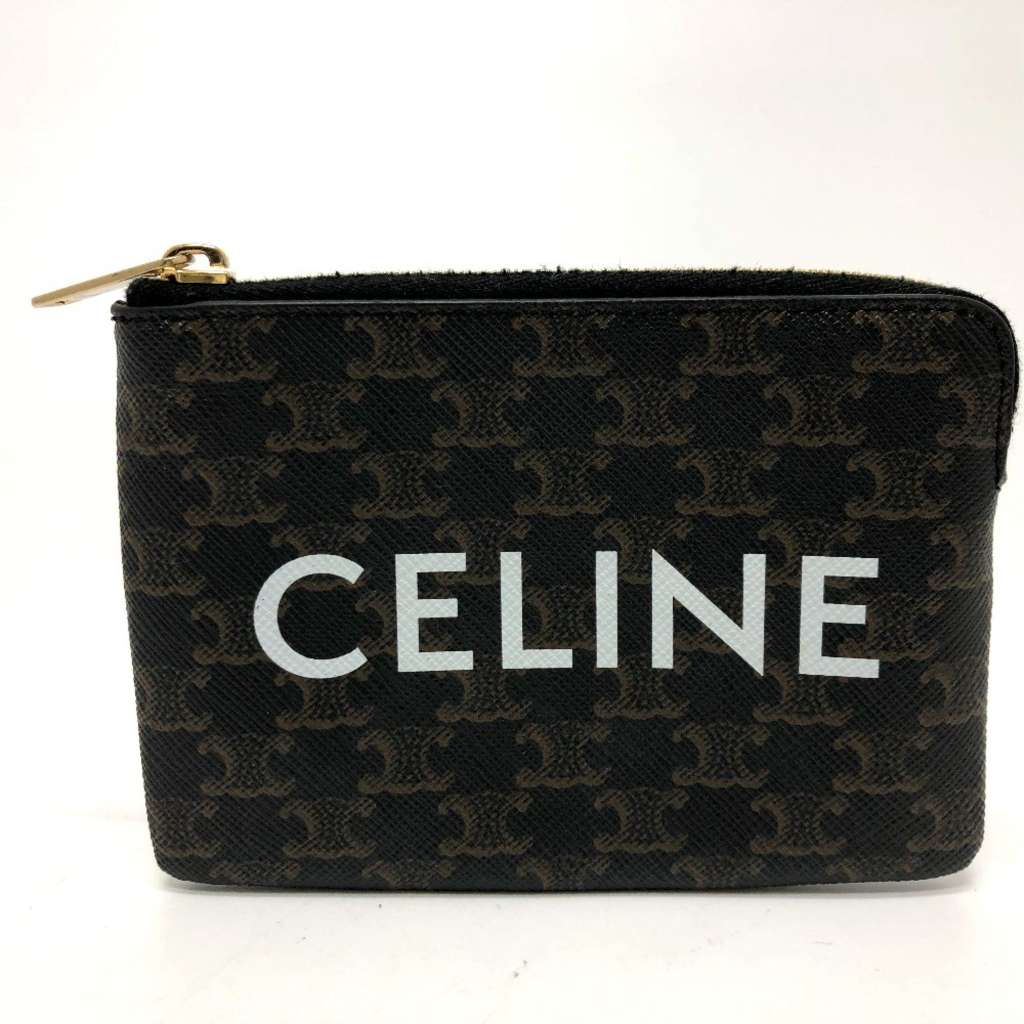Celine CELINE 10C662CA2 Triomphe Accessory case Coin Compartment coin purse Brown GoldHardware Size ONE SIZE - 1 Thumbnail