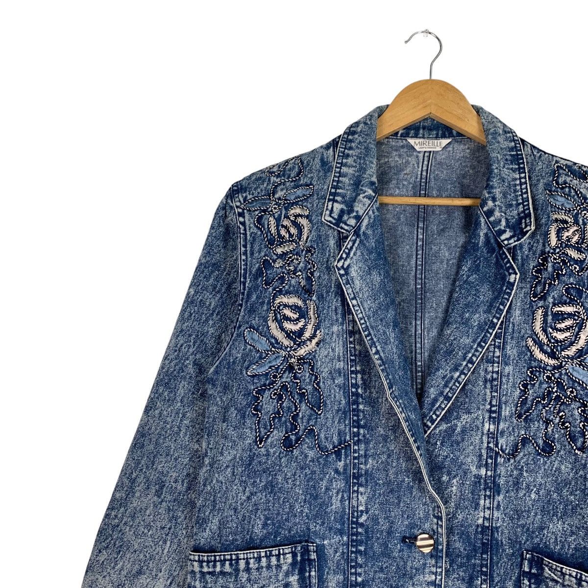 Japanese Brand MIREILLE Embroidery Logo Acid Wash Denim Jacket #1096-C50 Size L / US 10 / IT 46 - 6 Thumbnail