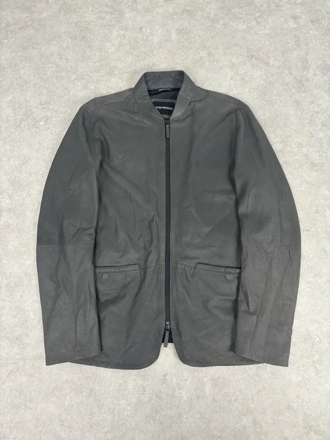 Emporio Armani AW2017 Emporio Armani Grey Leather Perforated Bomber Jacket Size US M / EU 48-50 / 2 - 1 Thumbnail