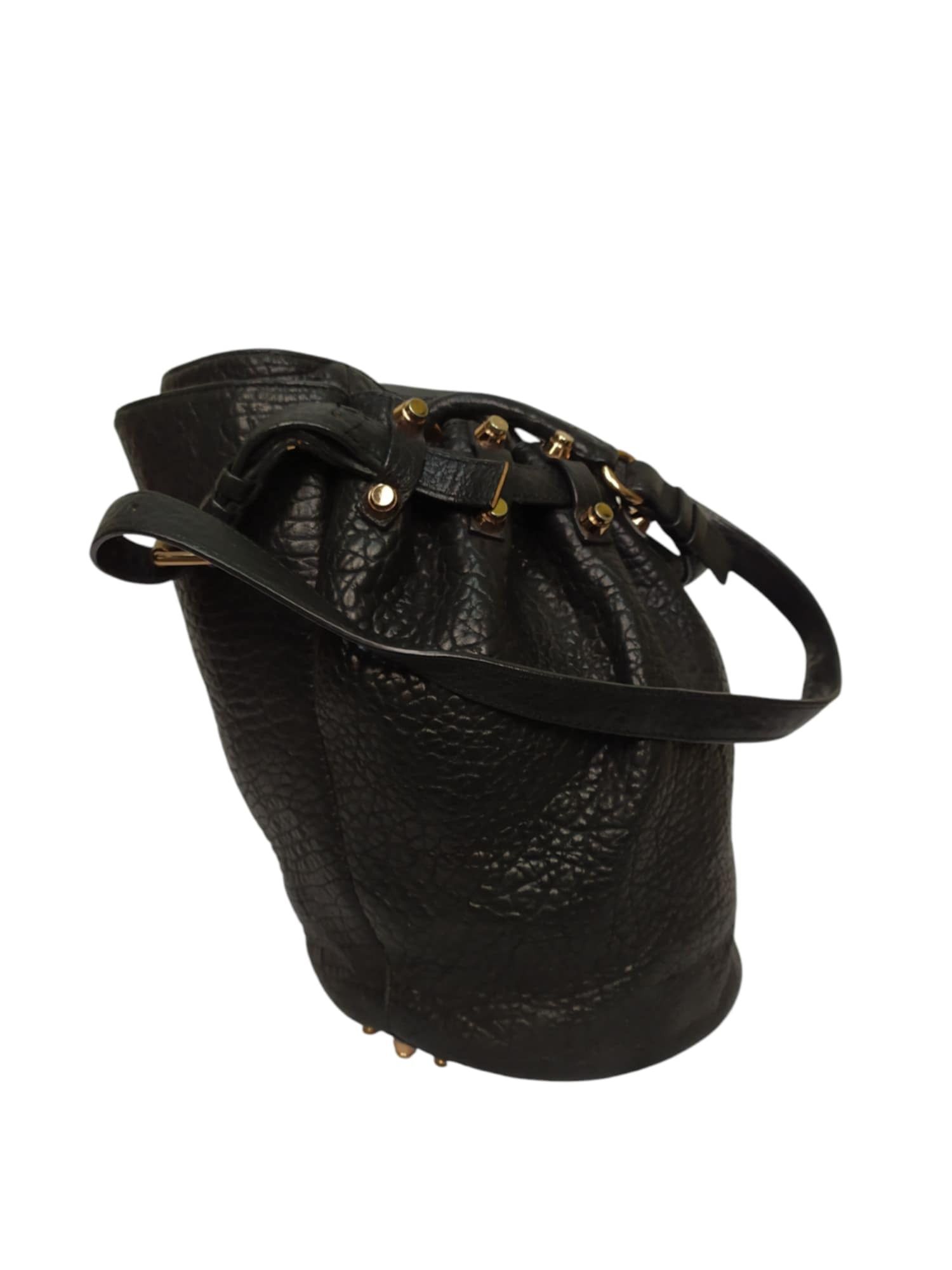 Alexander Wang × Genuine Leather Alexander Wang Diego Black Pebbled Leather Bucket Bag Size ONE SIZE - 4 Thumbnail