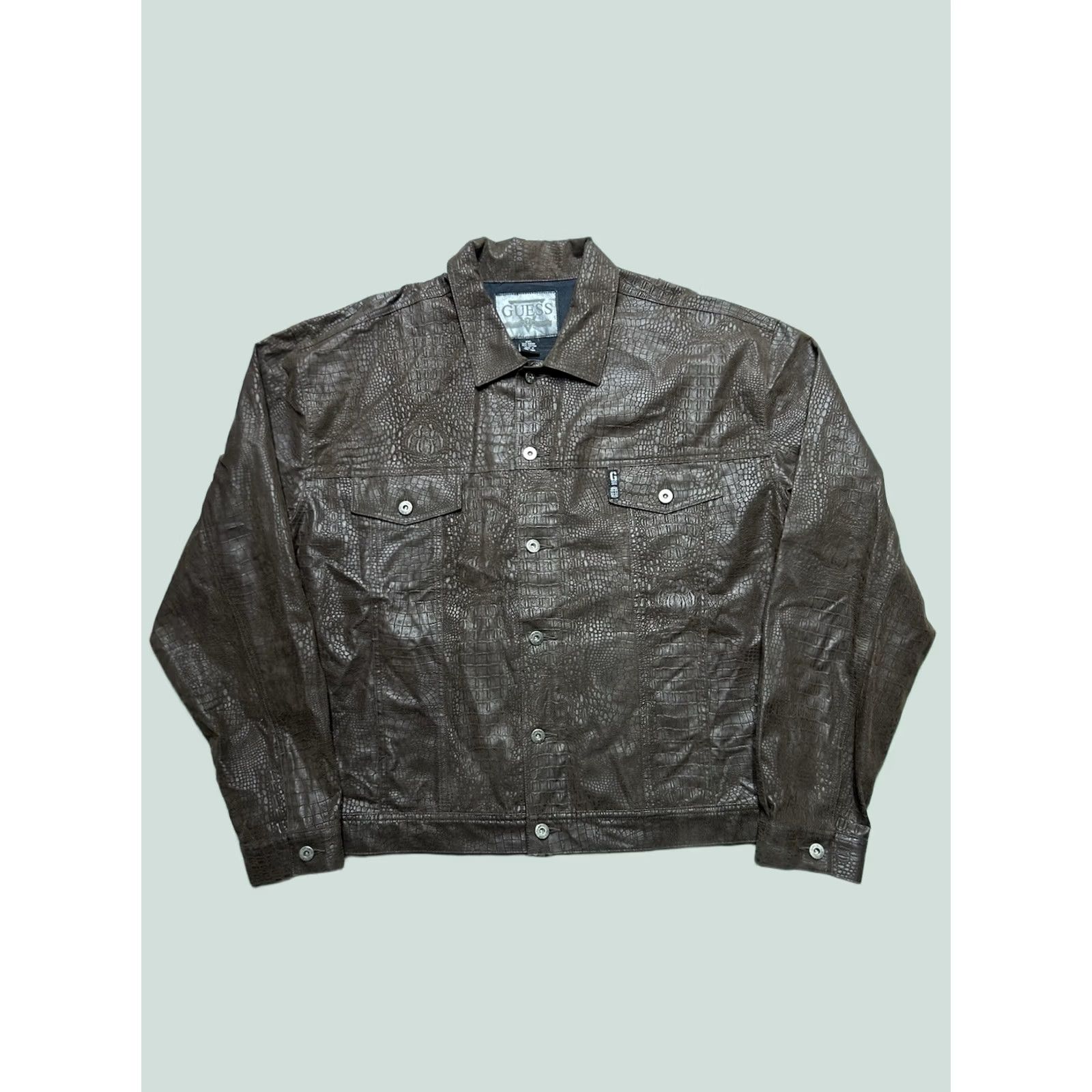 Guess GUESS Trucker Jacket 2XL Brown Faux Snakeskin Rayon Cotton Men’s Jacket Size US XXL / EU 58 / 5 - 1 Thumbnail