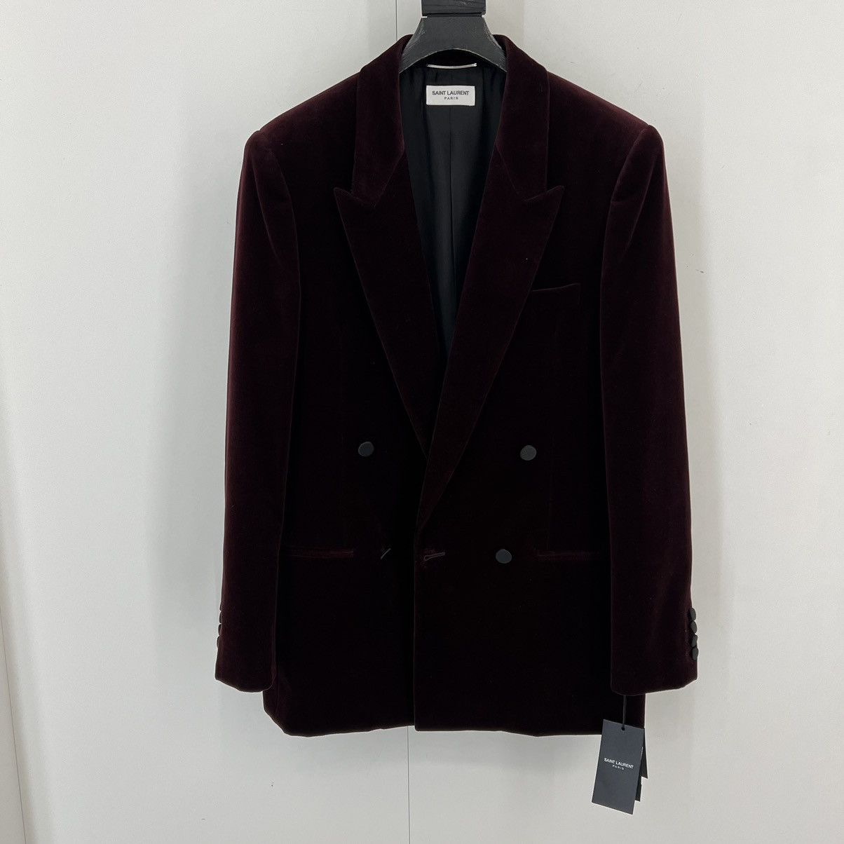 image of Anthony Vaccarello x Saint Laurent Paris Saint Laurent Double Breasted Velour Blazer In Large in Pu