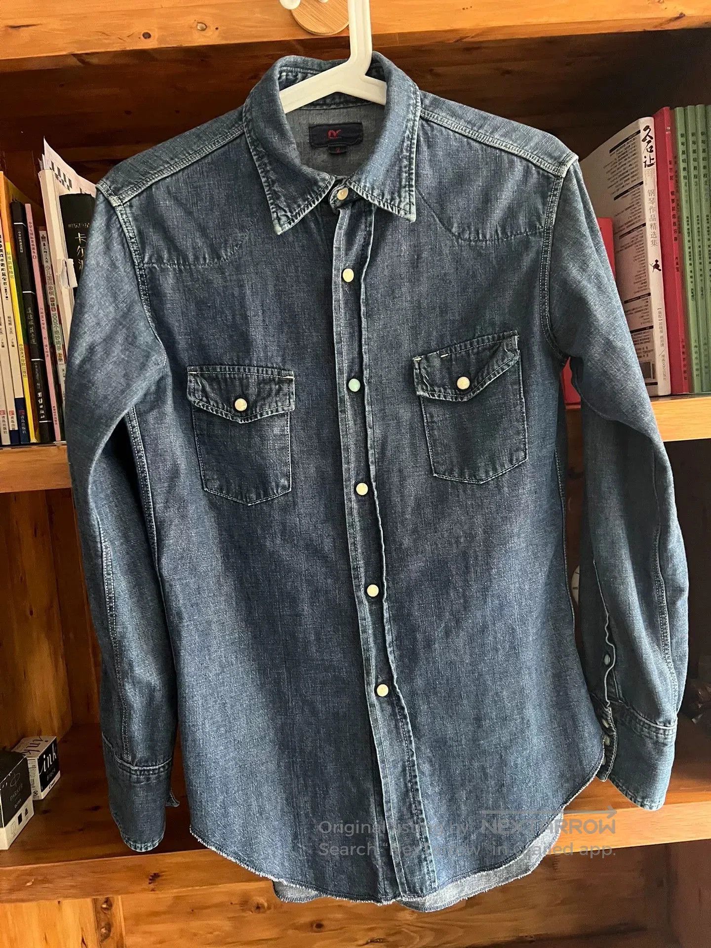 Japanese Brand women's blue washed denim shirt with gemstone buttons. Size M / US 6-8 / IT 42-44 - 2 Thumbnail