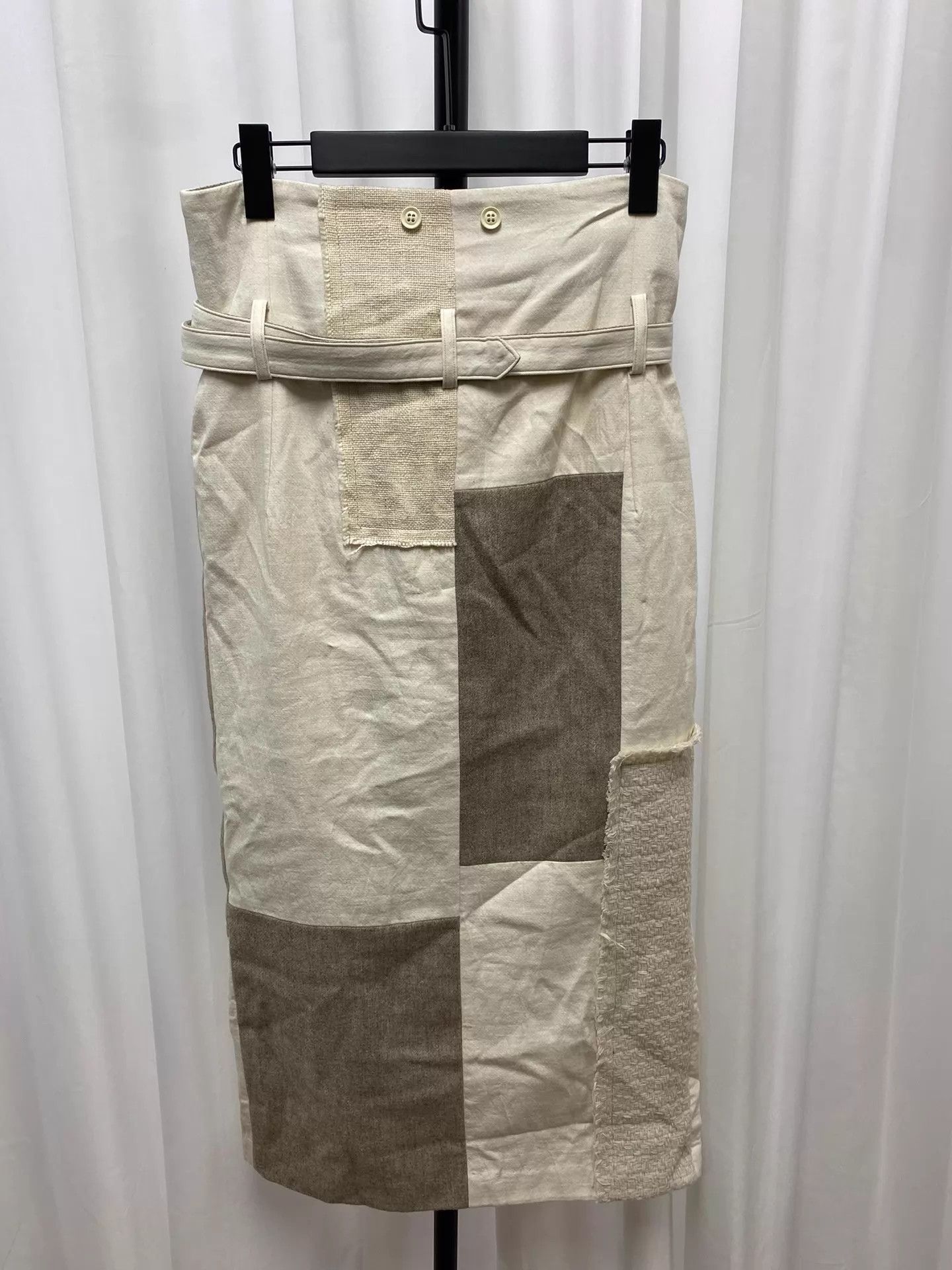 Yohji Yamamoto Y's Yohji Yamamoto Color Blocked Belted Wool-Cotton Skirt Size 26" / US 2 / IT 38 - 8 Thumbnail