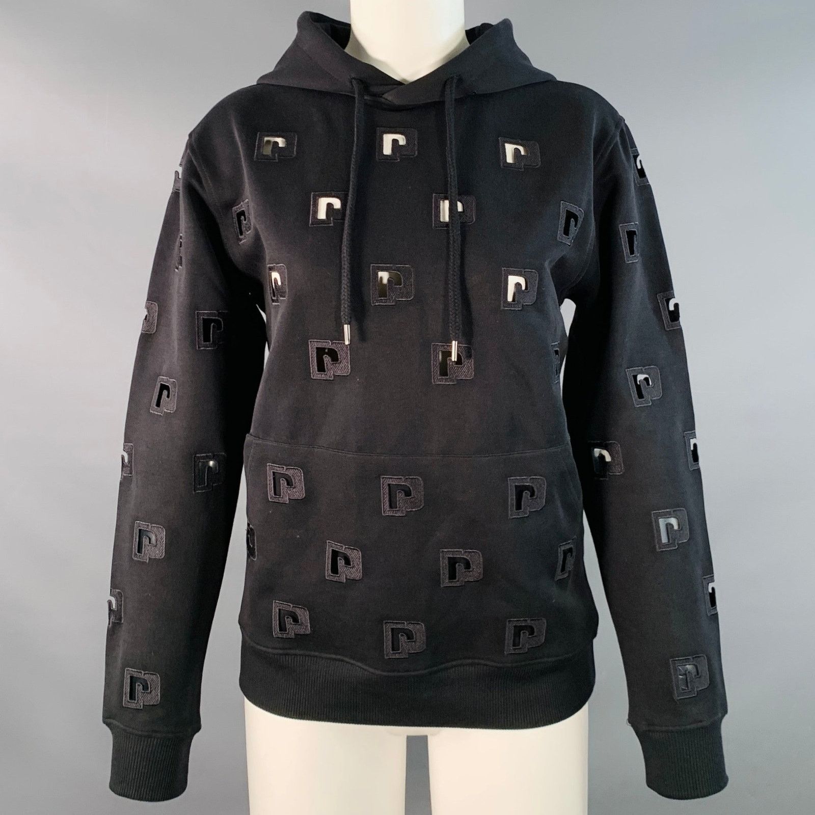 Paco Rabanne S Black Cotton Blend Cutout Logo Hooded Pullover Size S / US 4 / IT 40 - 1 Thumbnail