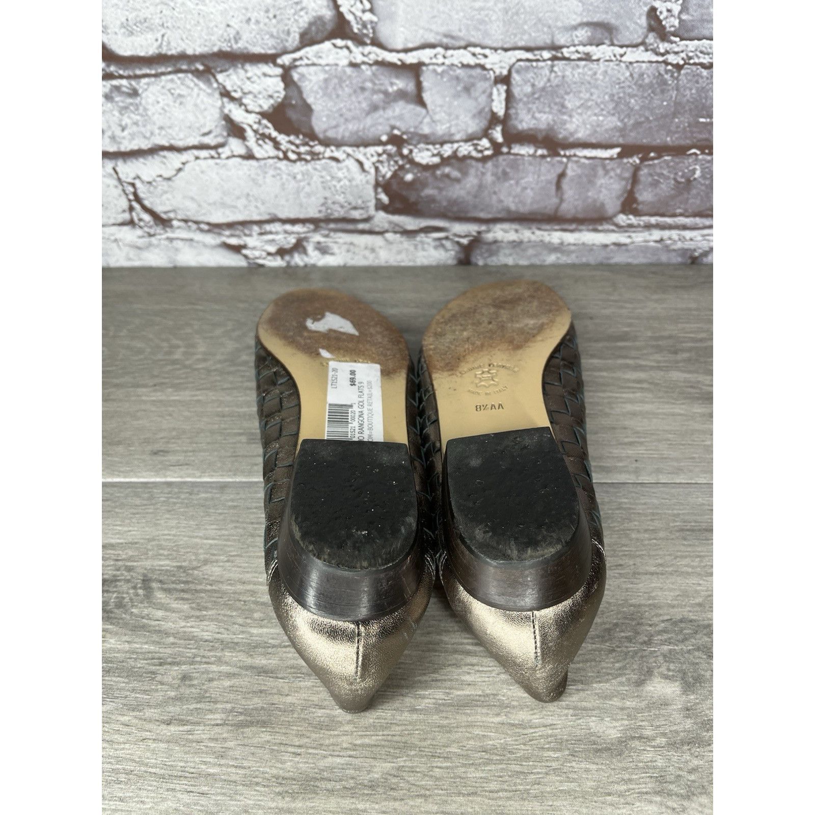 Santoni Rangoni Firenze Pewter Silver Leather Woven Weaves Flats Wom Size US 8.5 / IT 38.5 - 22 Thumbnail