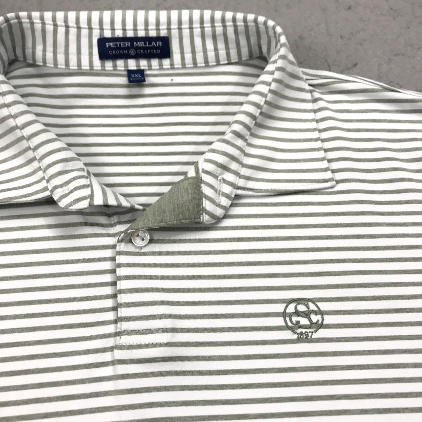 Peter Millar Peter Millar Polo Shirt Mens 2XL White Logo Crown Crafted Golf Skokie Striped Short Sleeve Collared Pullover Button Embroidered Summer Comfort Size US XXL / EU 58 / 5 - 3 Thumbnail