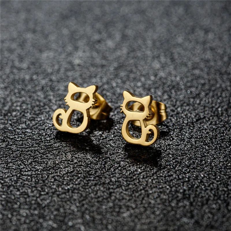 Jewelry Mini Cat Stud Earrings Charm Earring Gift Size ONE SIZE - 1 Preview