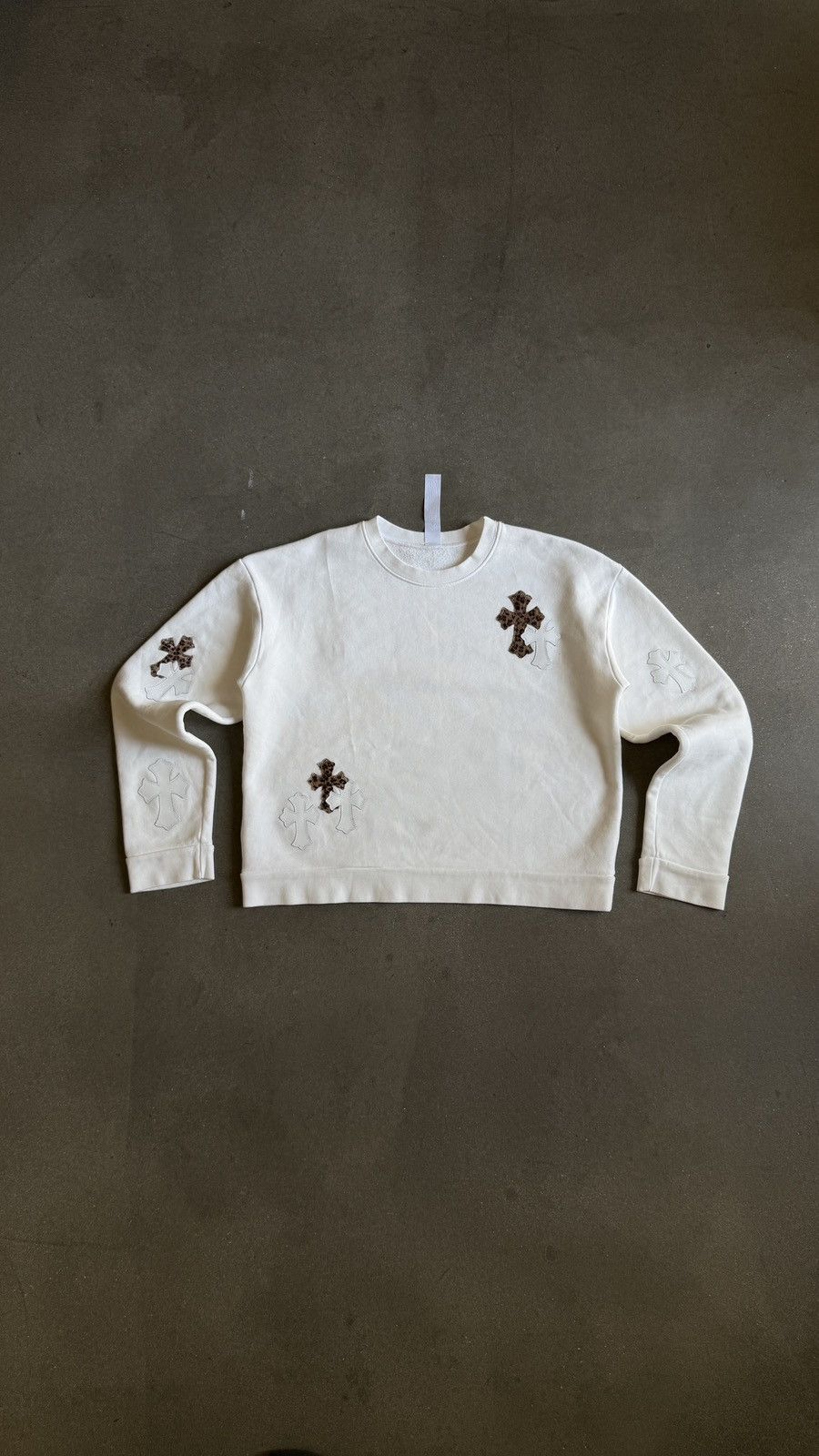 Chrome Hearts RARE! Chrome Hearts White & Leopard Cross Patch Sweatshirt. Size US S / EU 44-46 / 1 - 1 Thumbnail