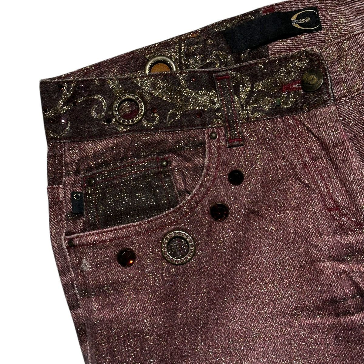 Roberto Cavalli Crystal embellished glitter denim Size 28" / US 6 / IT 42 - 2 Thumbnail