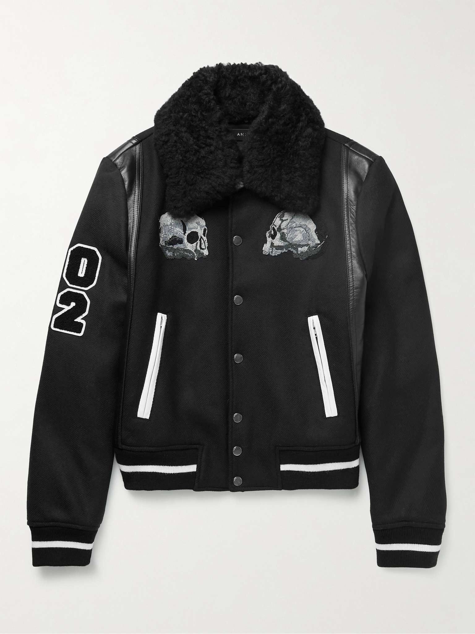 o1w1db11224 Leather-Trimmed Wool-Blend Twill Varsity Jacket
