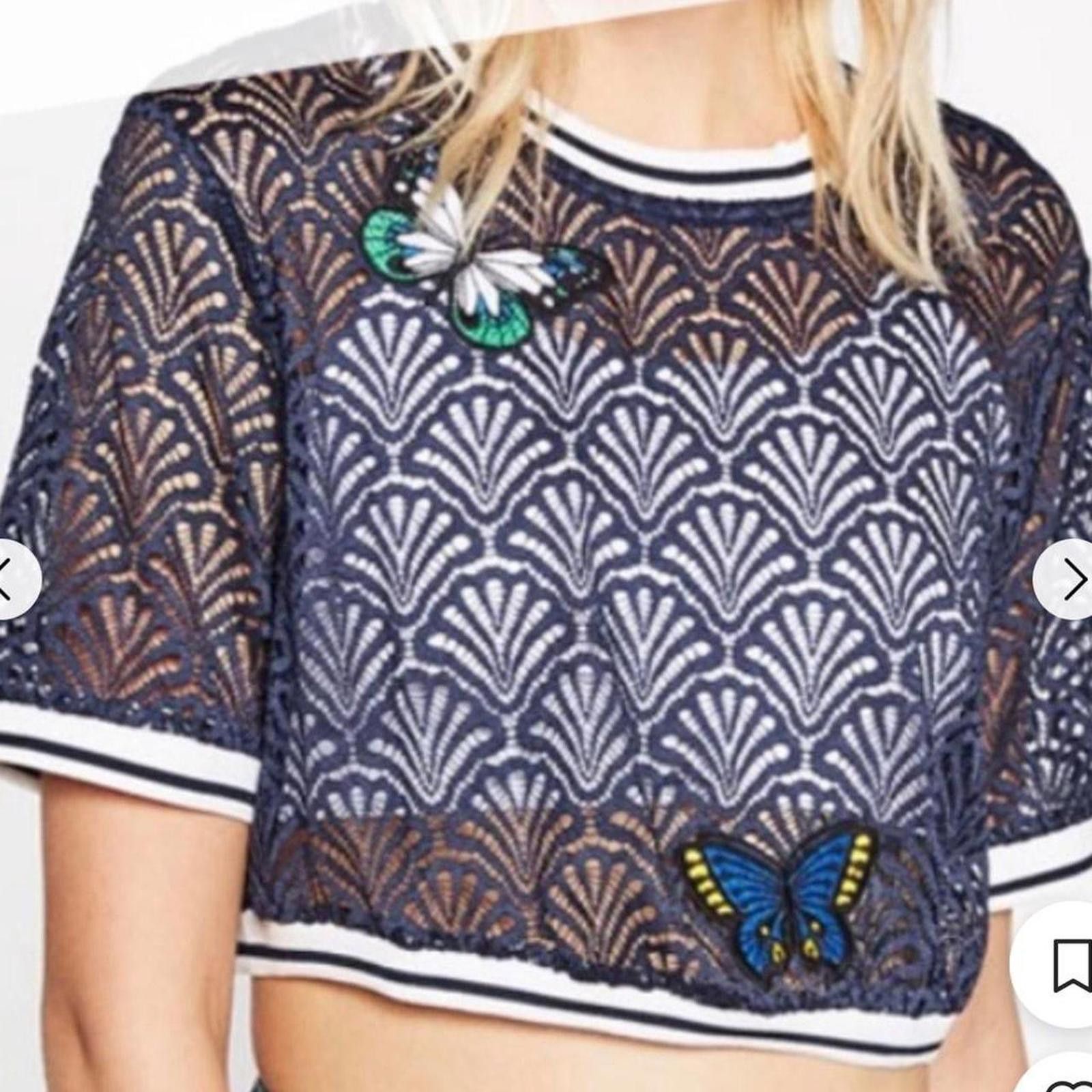 Zara Zara Women's Blue and Multi Crop-top Size L / US 10 / IT 46 - 1 Thumbnail
