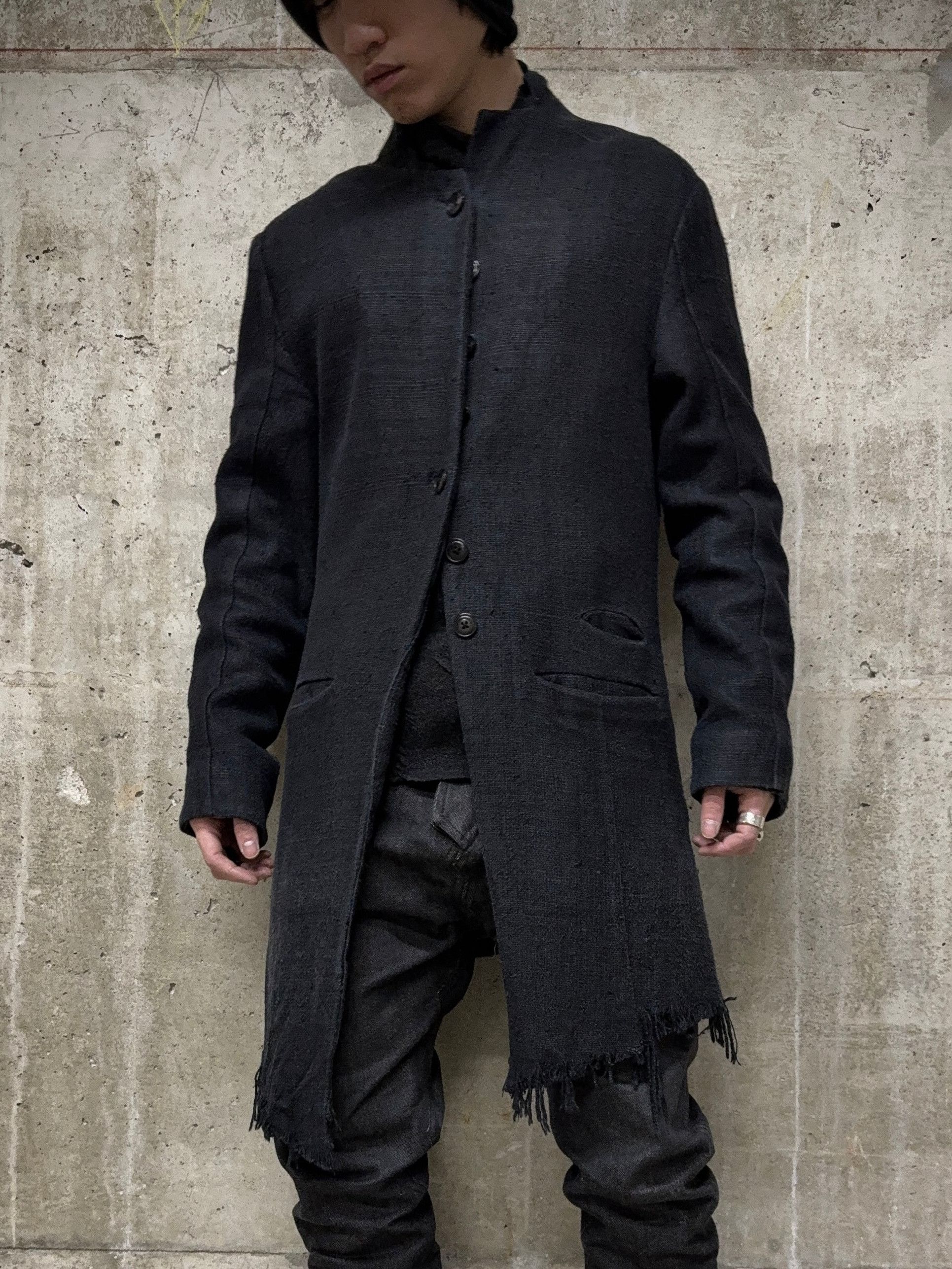 Aleksandr Manamis Aleksandr Manamïs Charcoal Grey Raw Silk Frayed Hem Coat Size US S / EU 44-46 / 1 - 2 Thumbnail