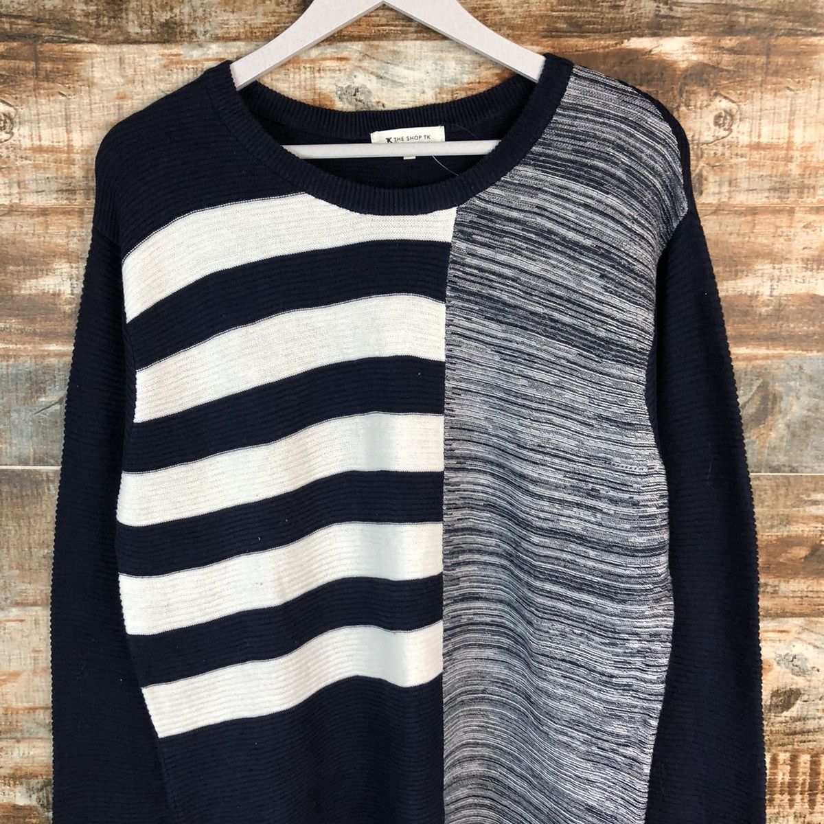 Homespun Knitwear × Japanese Brand The TK Shop Grey patchwork design Knitwear #A1540 Size US M / EU 48-50 / 2 - 5 Thumbnail