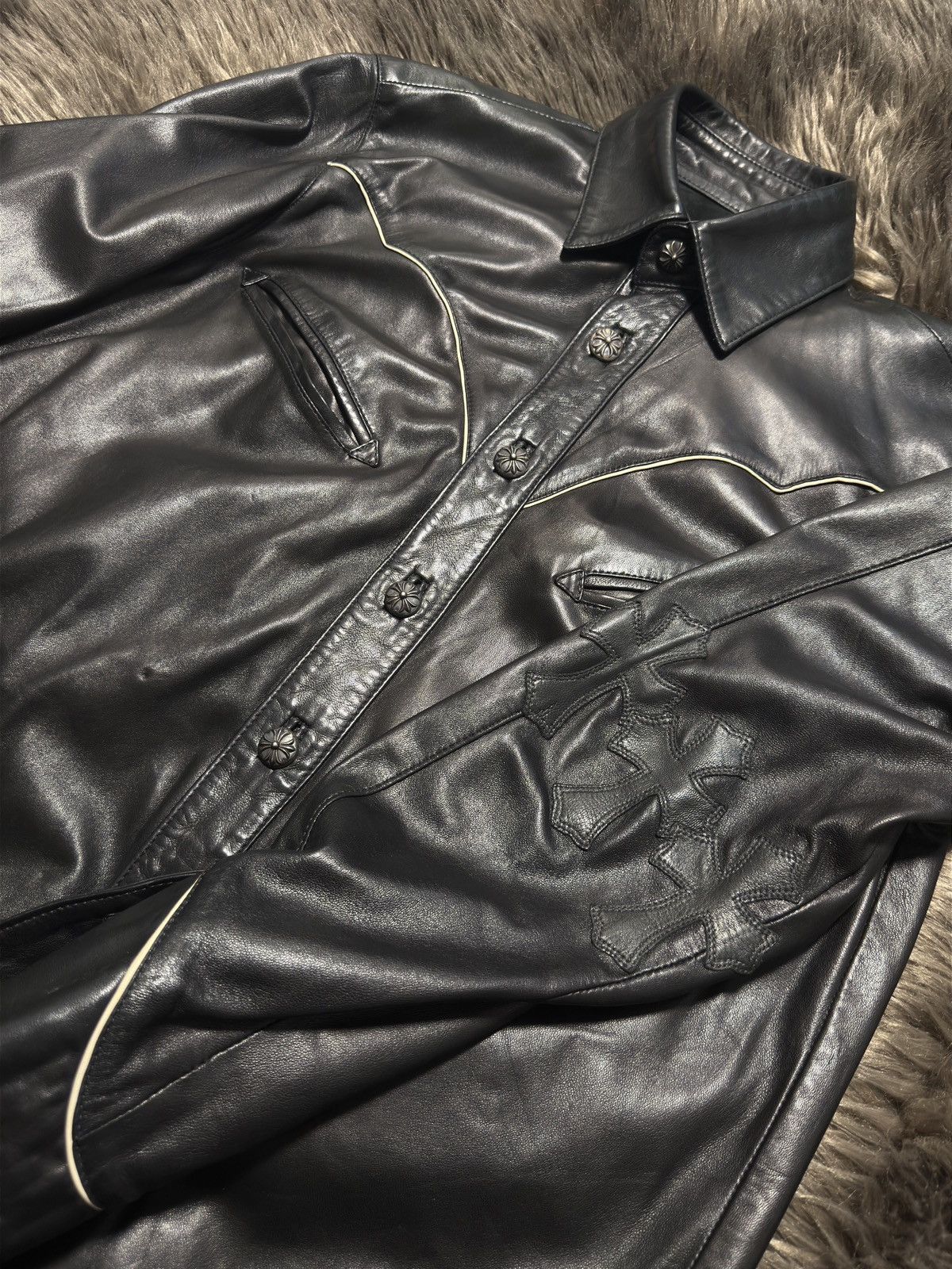Chrome Hearts Leather Fleur Cross Patch Western Shirt Size US S / EU 44-46 / 1 - 1 Thumbnail