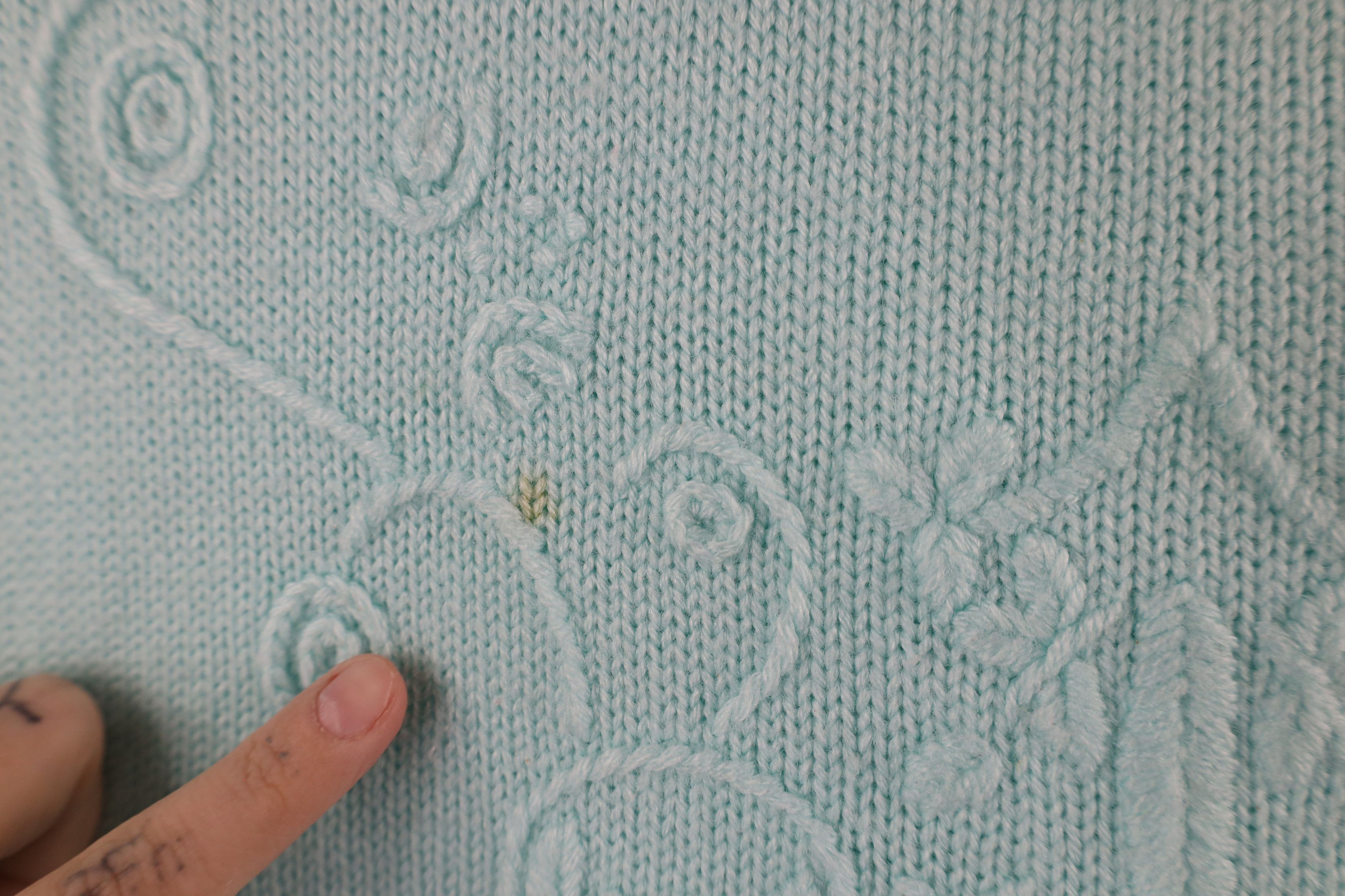 Vintage Vintage 90s Streetwear Flower Knit Mock Neck Sweater Blue Size XL / US 12-14 / IT 48-50 - 5 Thumbnail