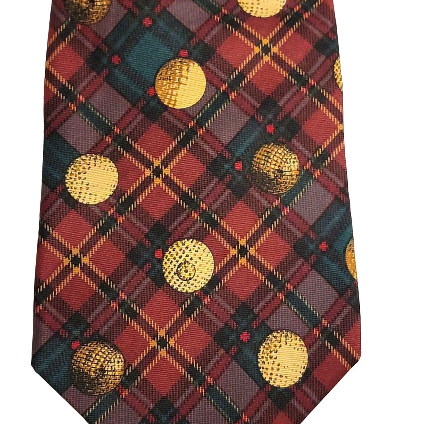 Pierre Cardin Pierre Cardin Designer Silk Tie Red Green Christmas Golf Balls Mens Necktie Size ONE SIZE - 4 Thumbnail