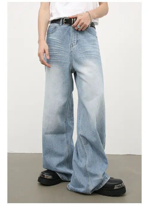 Japanese Brand × Jean Men's distressed washed straight loose wide-leg jeans Size US 32 / EU 48 - 3 Thumbnail