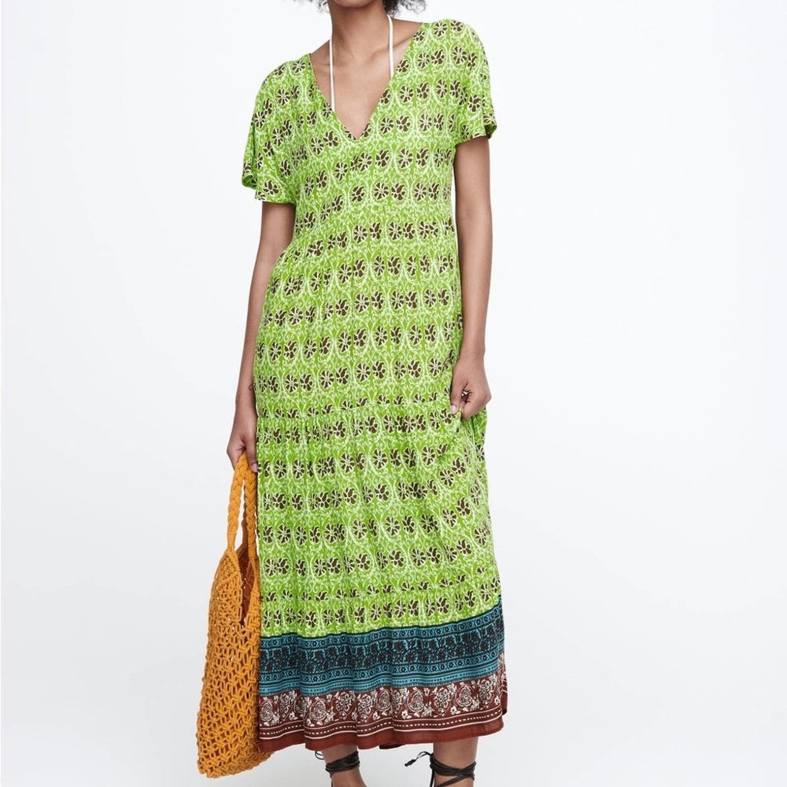 Zara ZARA PRINTED TIERED MIDI DRESS MULTICOLORED Size S / US 4 / IT 40 - 1 Thumbnail
