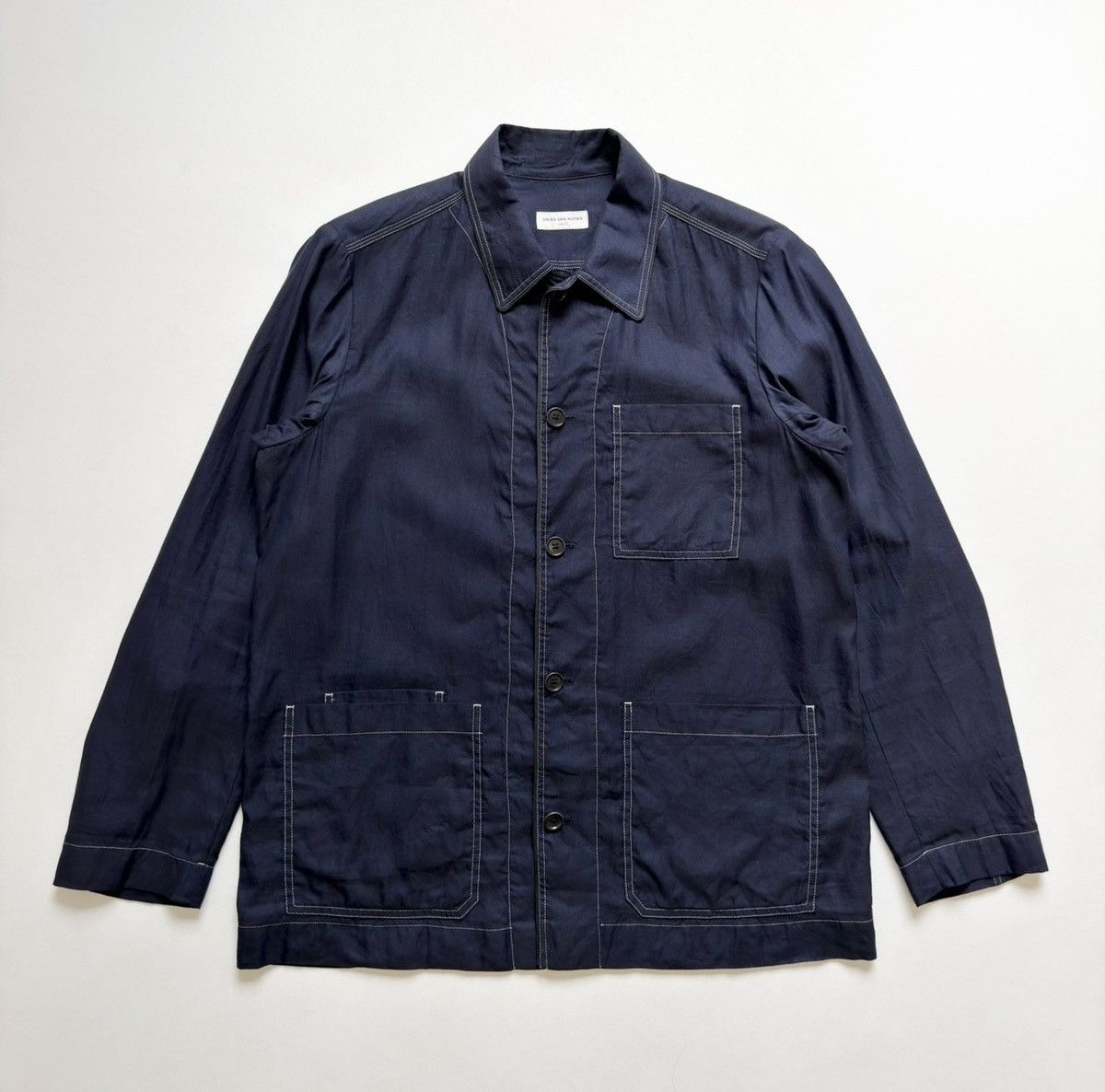 Dries Van Noten Dark Blue Contrast Stitch Utility Jacket Size US L / EU 52-54 / 3 - 1 Thumbnail