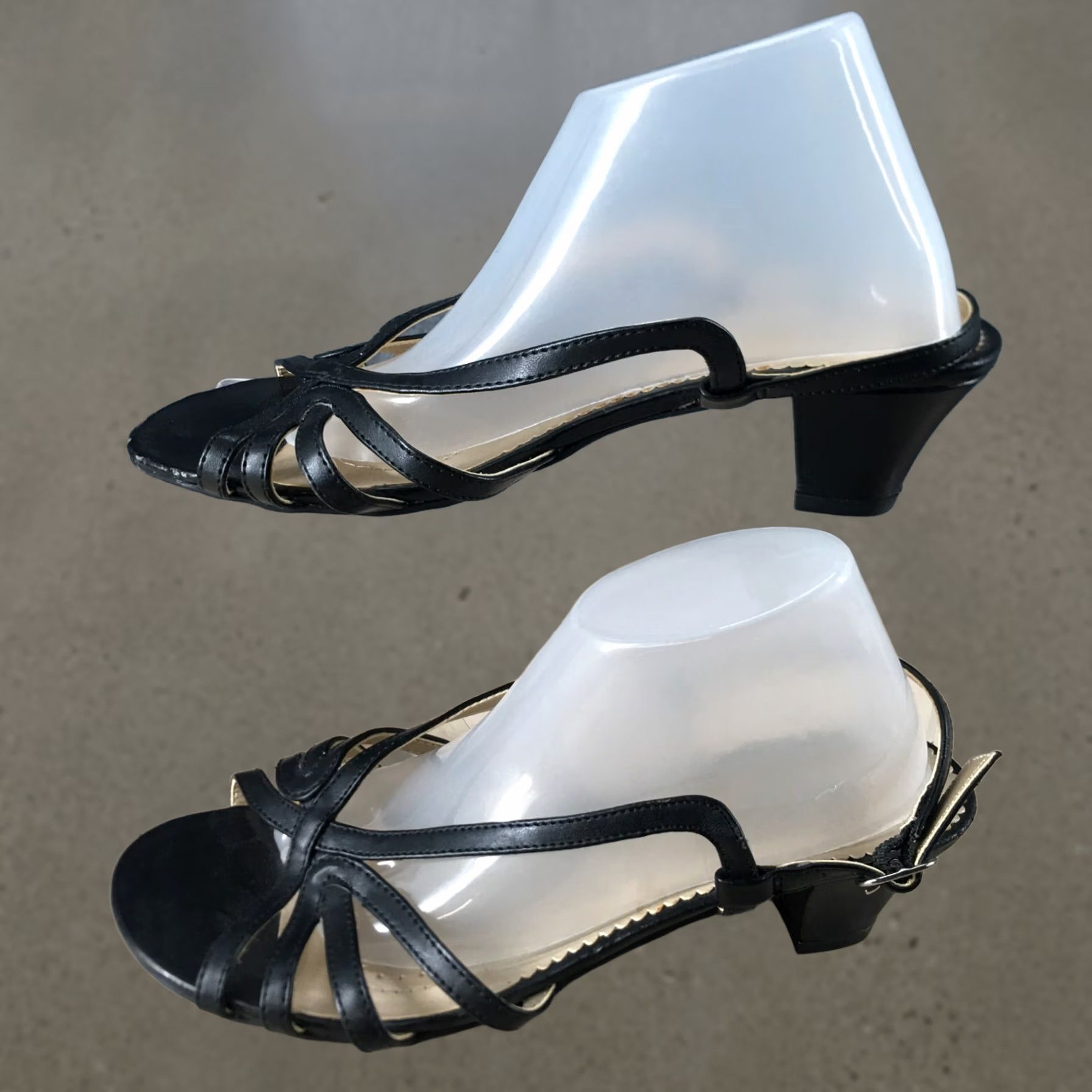 Basic Editions Basic Editions Sandals Rae Slingback Strappy Black Faux Leather 6 Wide Womens Size US 6 / IT 36 - 1 Thumbnail