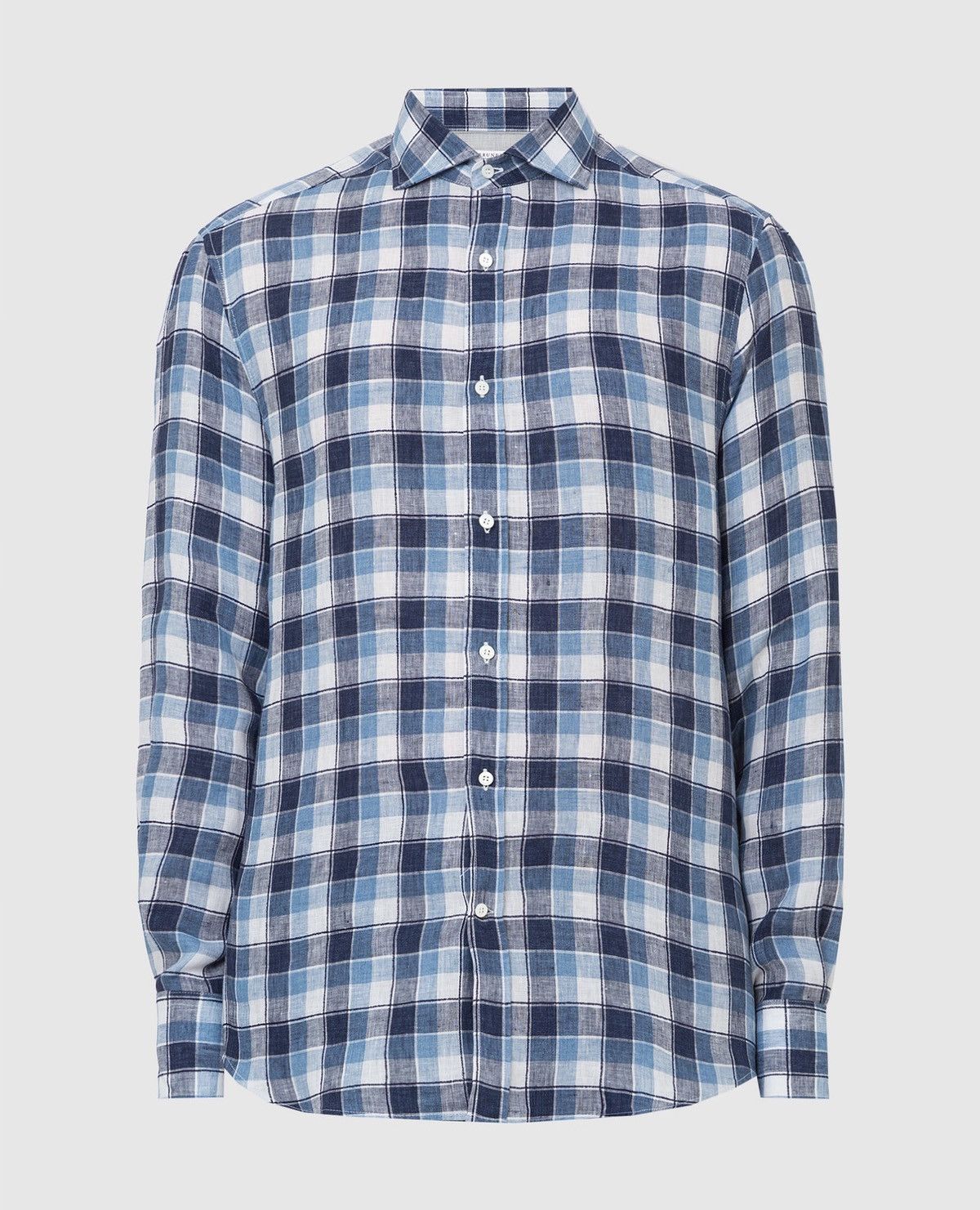 Brunello Cucinelli Brunello Cucinelli Slim Fit Linen Check Button Up Shirt Size US L / EU 52-54 / 3 - 8 Thumbnail