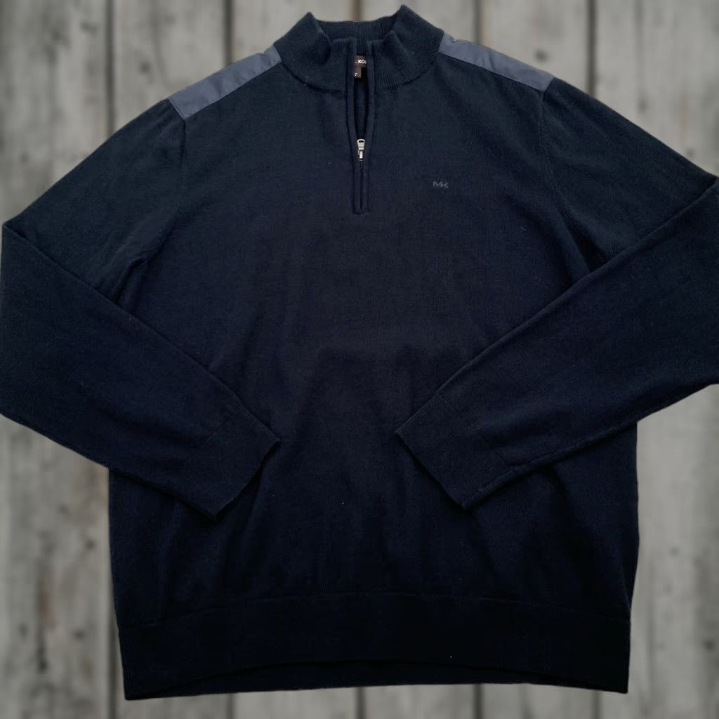 Michael Kors Michael Kors Sweater Mens XL 1/4 Zip Pullover Blue Tight Knit Nylon Shoulder Knitted Mock Neck Long Sleeve Classic Fit Size US XL / EU 56 / 4 - 1 Thumbnail