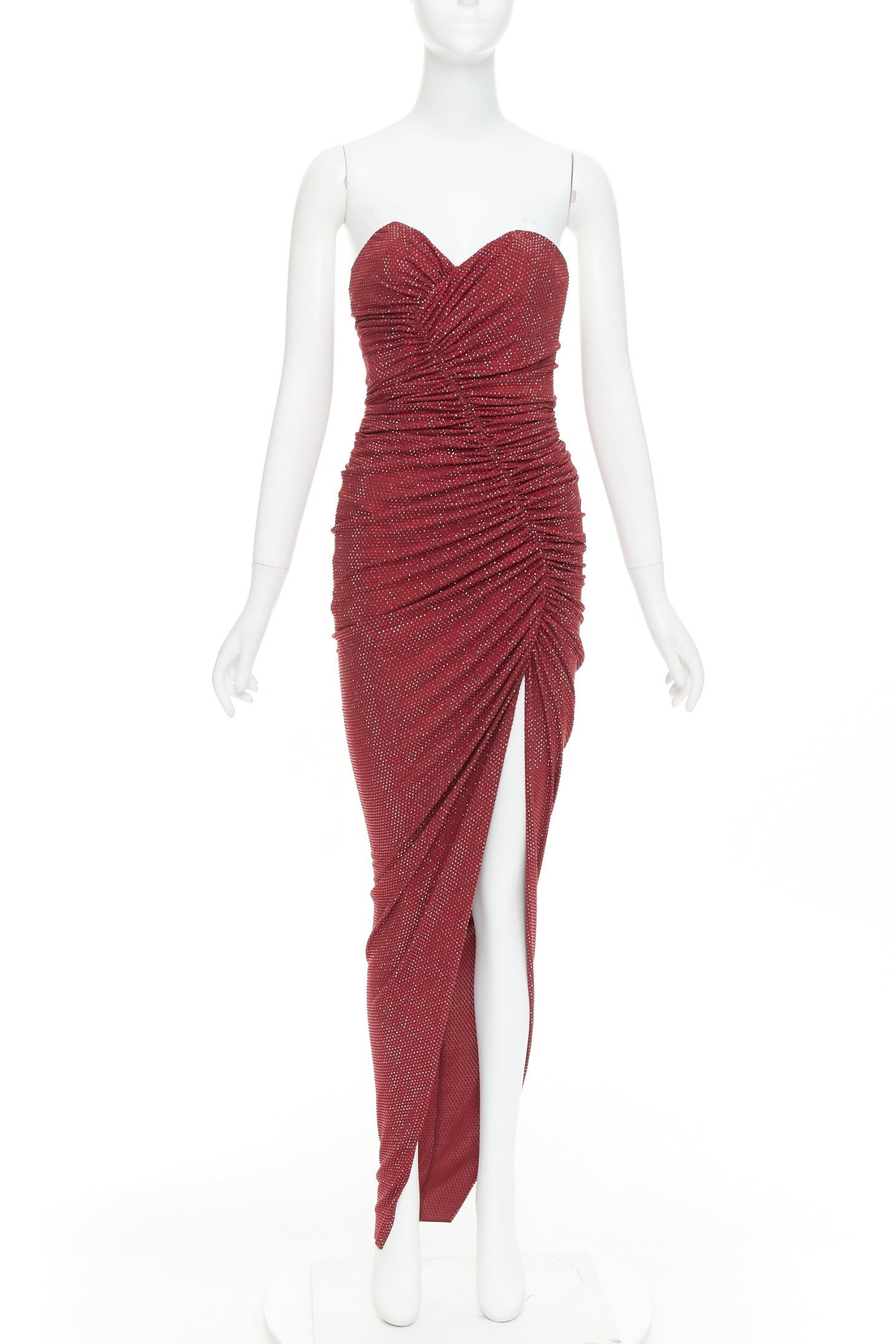 Alexandre Vauthier ALEXANDRE VAUTHIER Daring Red crystal strass sweetheart asymmetric ruched slit gown dress Size S / US 4 / IT 40 - 1 Thumbnail