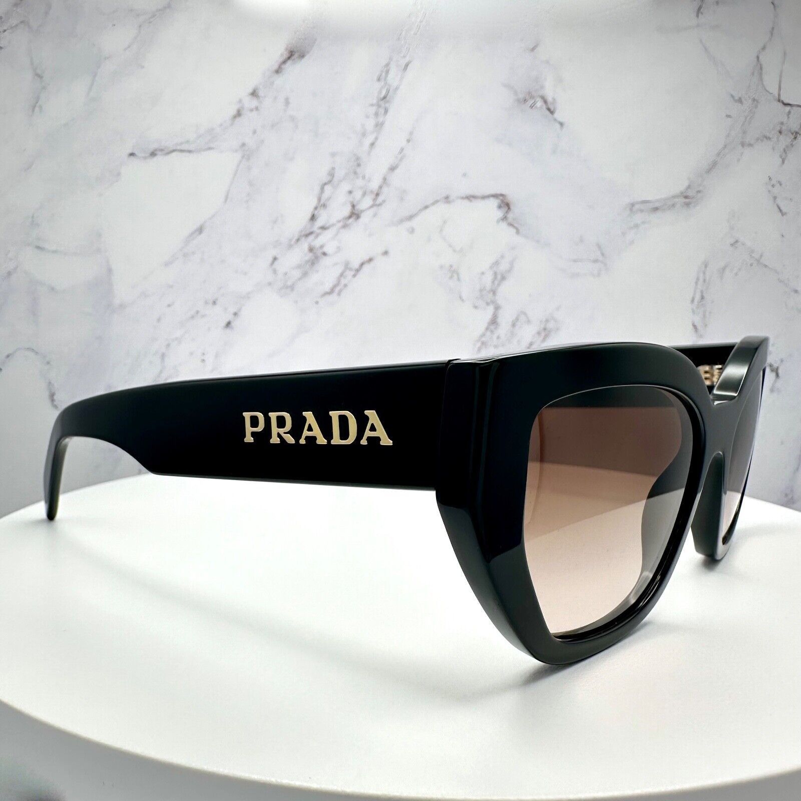 Prada New Prada Black Sunglasses Cat Eye Gold PRADA Metal Logo Size ONE SIZE - 20 Thumbnail