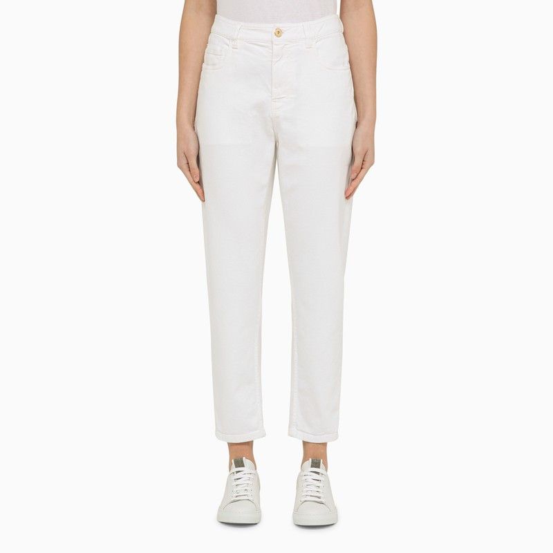 image of Brunello Cucinelli Regular White Cotton Trousers, Women's (Size 32)