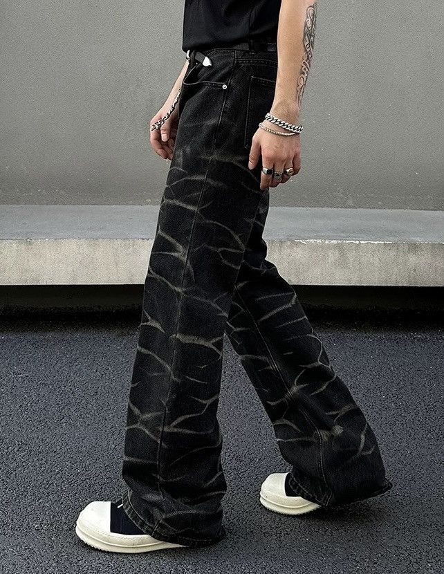 Japanese Brand × Vintage Retro fashion wavy print flared punk jeans pants Size US 33 - 3 Thumbnail