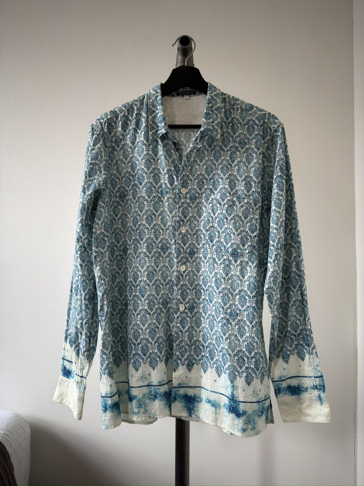 Ann Demeulemeester SS13 Blue Paisley Dye-Splotch Shirt Size US S / EU 44-46 / 1 - 1 Thumbnail