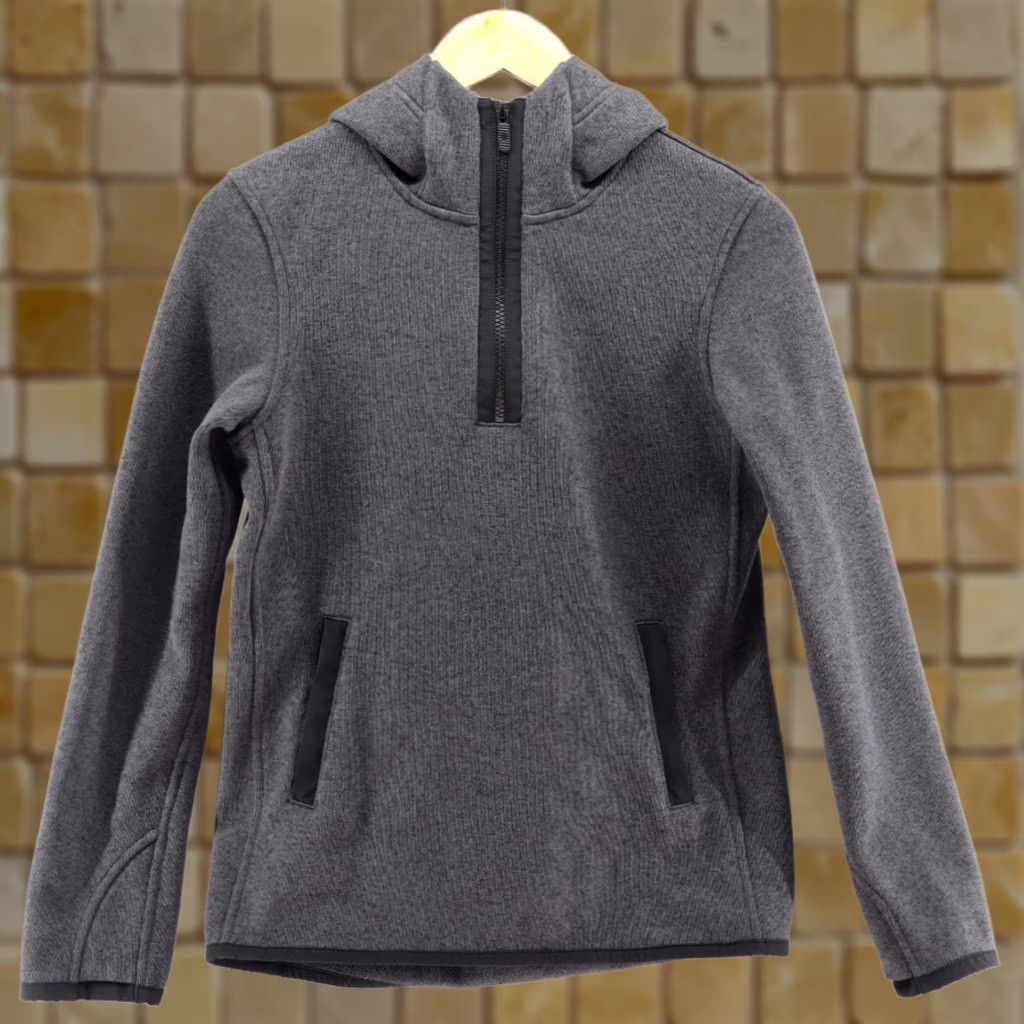 Lululemon Lululemon Women's Hooded Pullover Its Fleecing Cold Mock Neck Long Sleeve Zip Kangaroo Front Pocket Logo Heathered Black Sz 4 Size S / US 4 / IT 40 - 1 Thumbnail