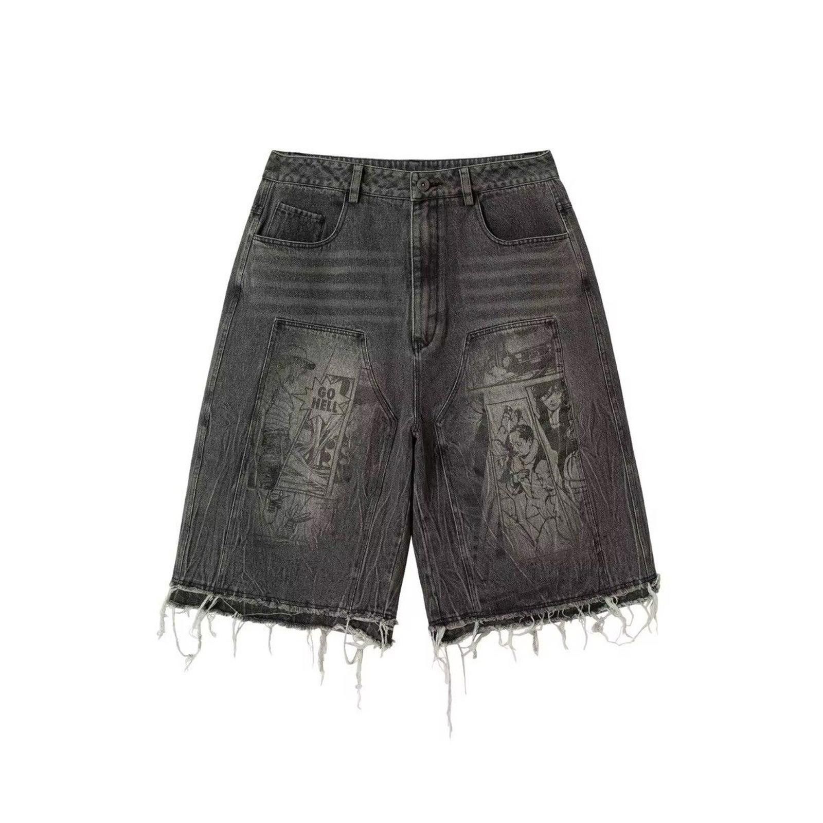 Jean Unique Anime Graphic Denim Shorts Size US 32 / EU 48 - 4 Thumbnail