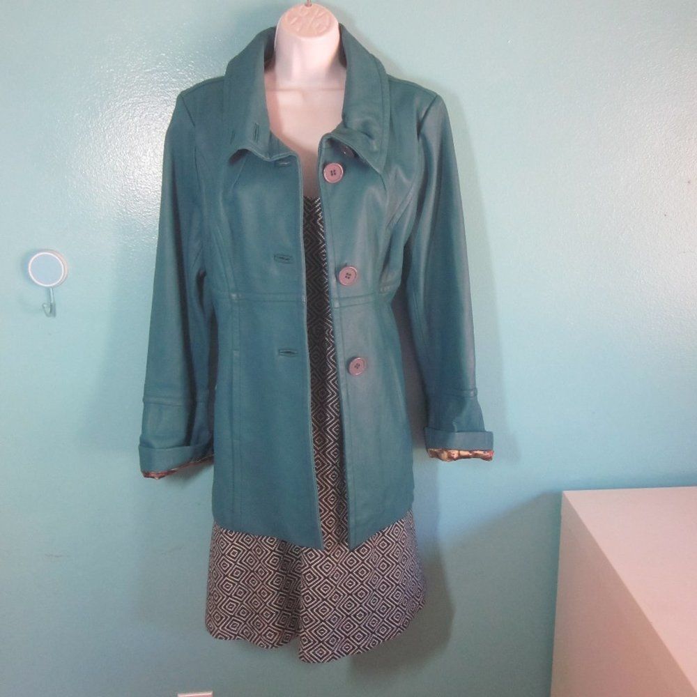 Excelled Teal Leather Coat Women Size M